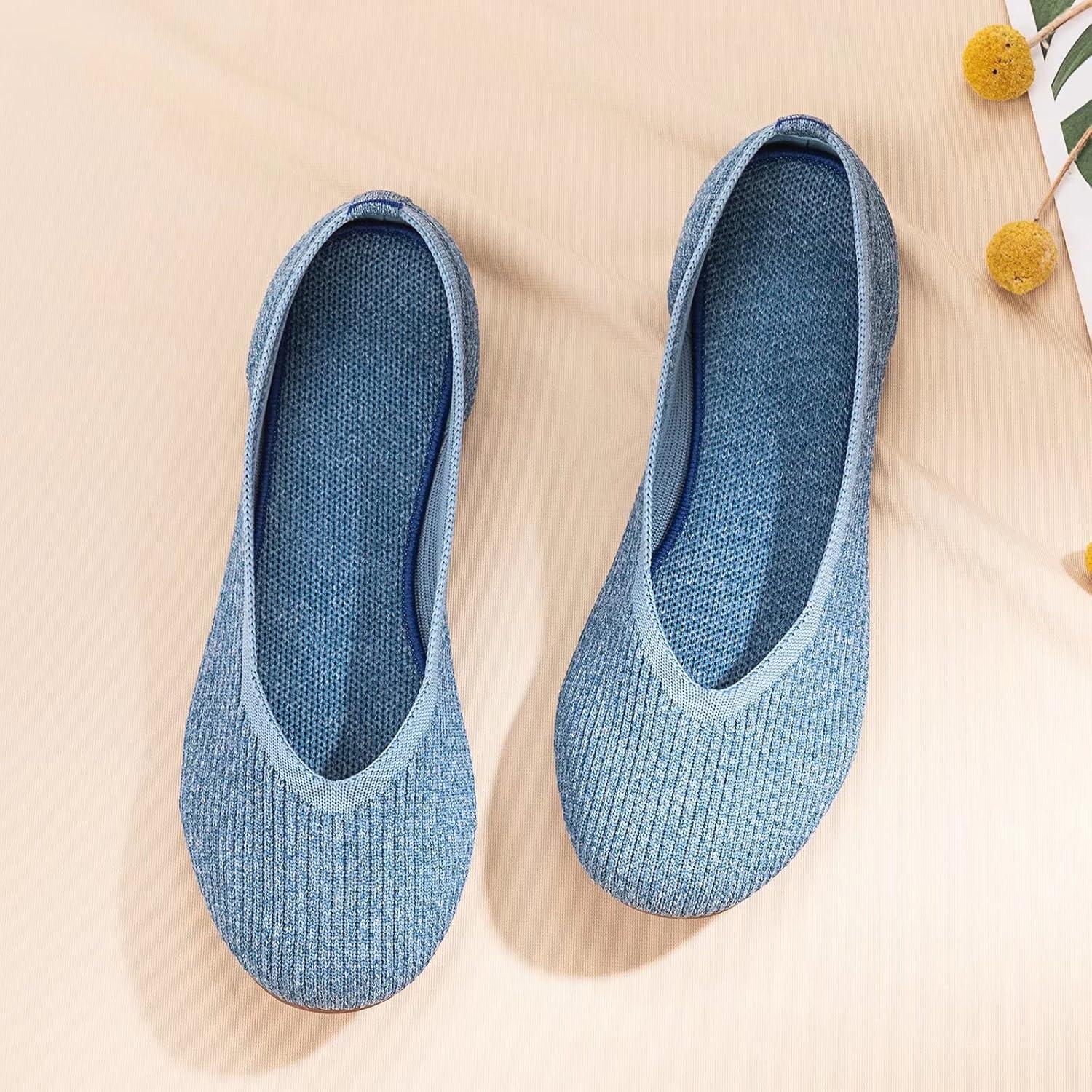 imageFrank Mully Womens Ballet Flats Round Toe Walking Flats Slip On Work Shoes Knitted Flats Shoes for Woman Soft LightweightBlue