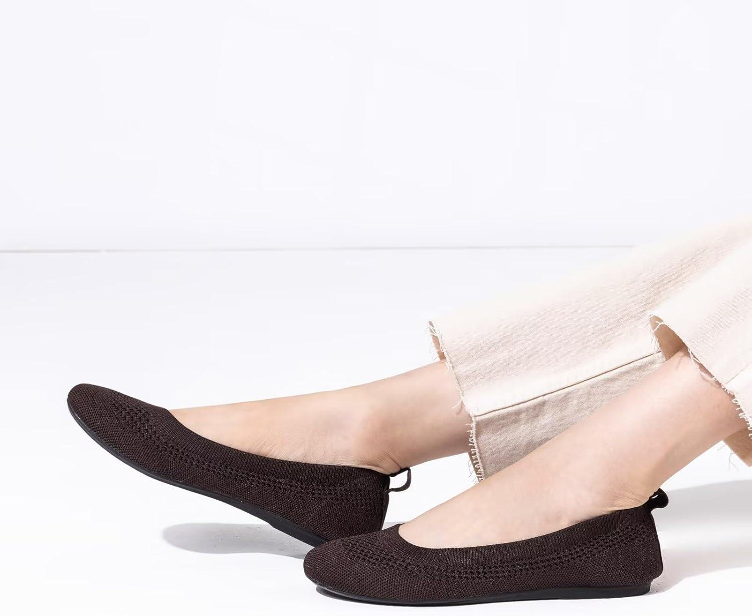 imageFrank Mully Womens Ballet Flats Round Toe Walking Flats Slip On Work Shoes Knitted Flats Shoes for Woman Soft LightweightCoffee 017