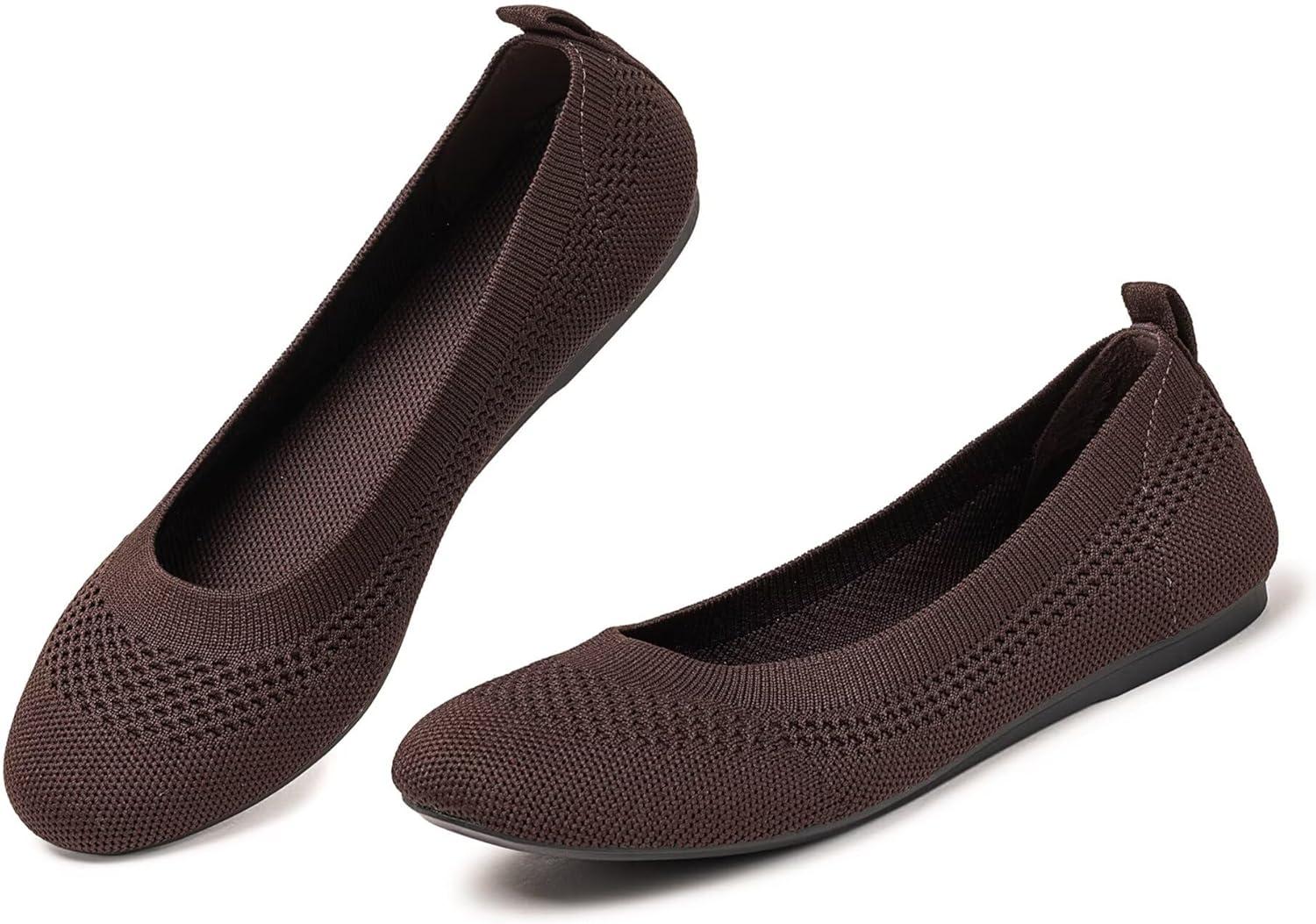 imageFrank Mully Womens Ballet Flats Round Toe Walking Flats Slip On Work Shoes Knitted Flats Shoes for Woman Soft LightweightCoffee 017