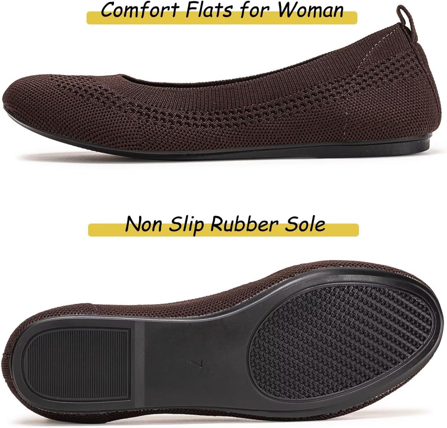 imageFrank Mully Womens Ballet Flats Round Toe Walking Flats Slip On Work Shoes Knitted Flats Shoes for Woman Soft LightweightCoffee 017