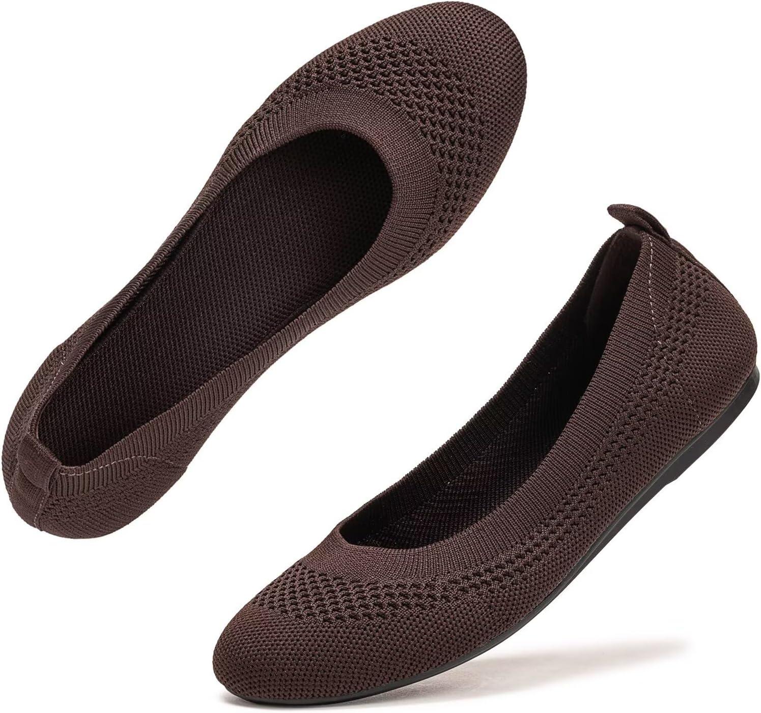 imageFrank Mully Womens Ballet Flats Round Toe Walking Flats Slip On Work Shoes Knitted Flats Shoes for Woman Soft LightweightCoffee 017