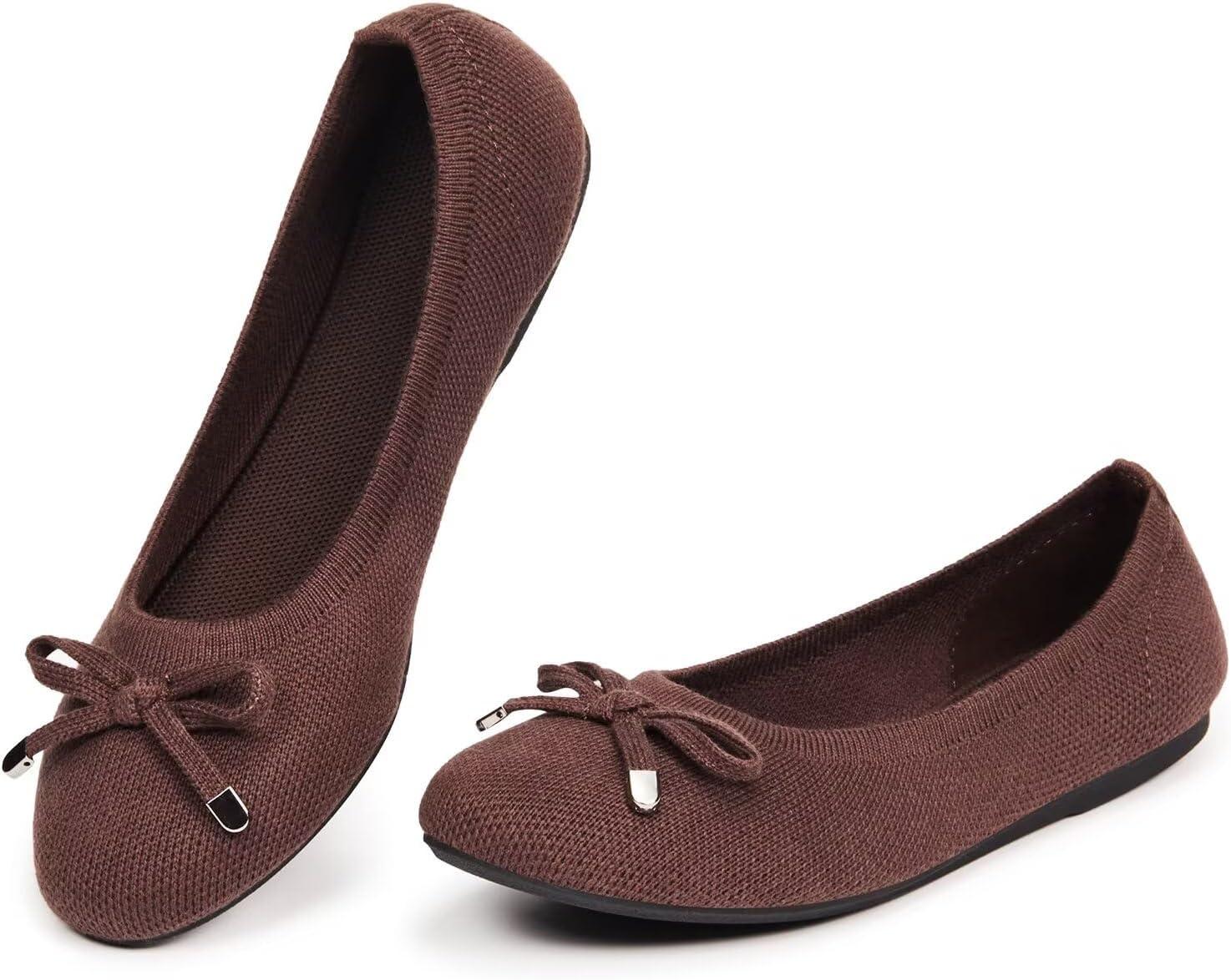 imageFrank Mully Womens Ballet Flats Round Toe Walking Flats Slip On Work Shoes Knitted Flats Shoes for Woman Soft LightweightCoffee