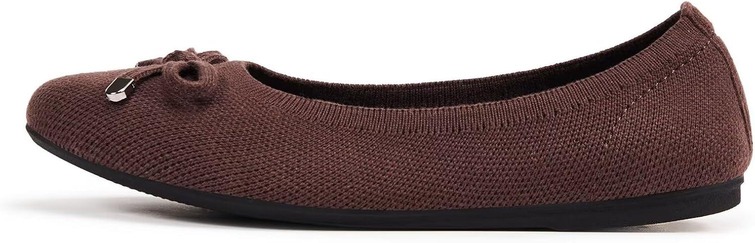 imageFrank Mully Womens Ballet Flats Round Toe Walking Flats Slip On Work Shoes Knitted Flats Shoes for Woman Soft LightweightCoffee