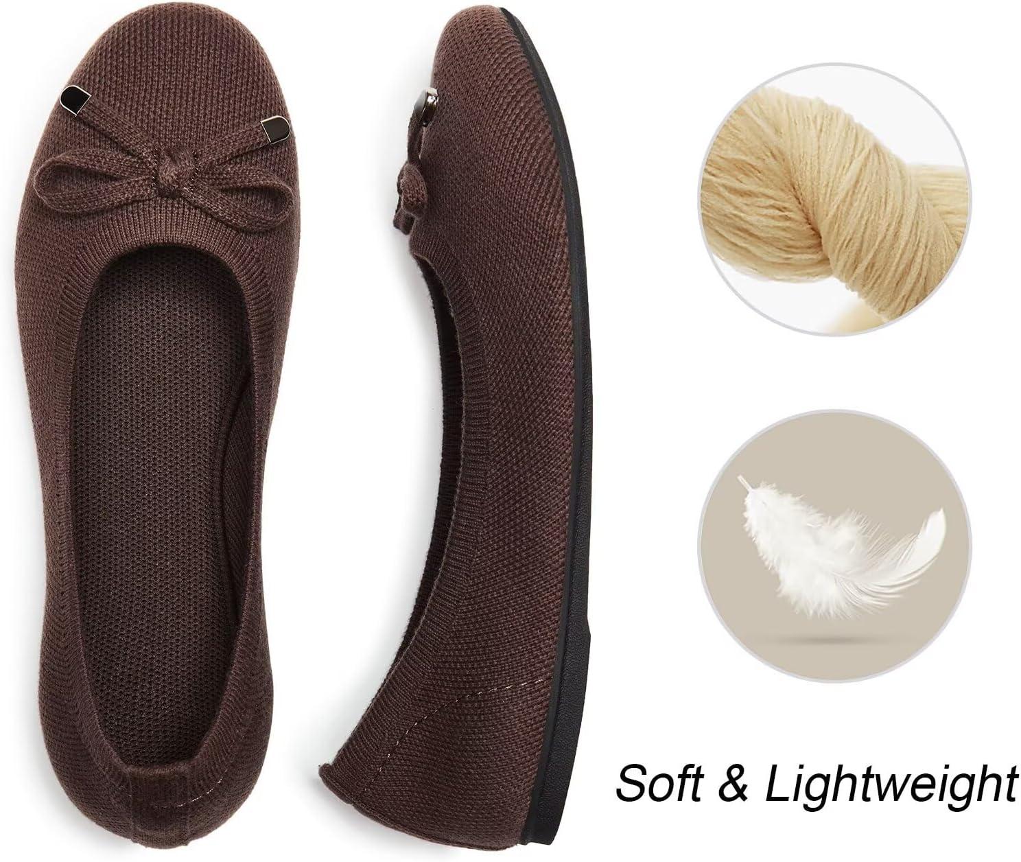 imageFrank Mully Womens Ballet Flats Round Toe Walking Flats Slip On Work Shoes Knitted Flats Shoes for Woman Soft LightweightCoffee