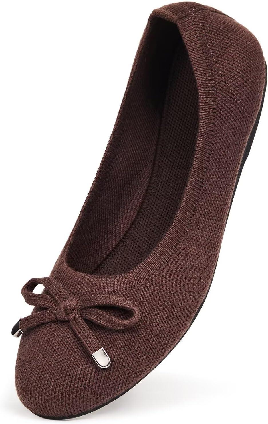 imageFrank Mully Womens Ballet Flats Round Toe Walking Flats Slip On Work Shoes Knitted Flats Shoes for Woman Soft LightweightCoffee