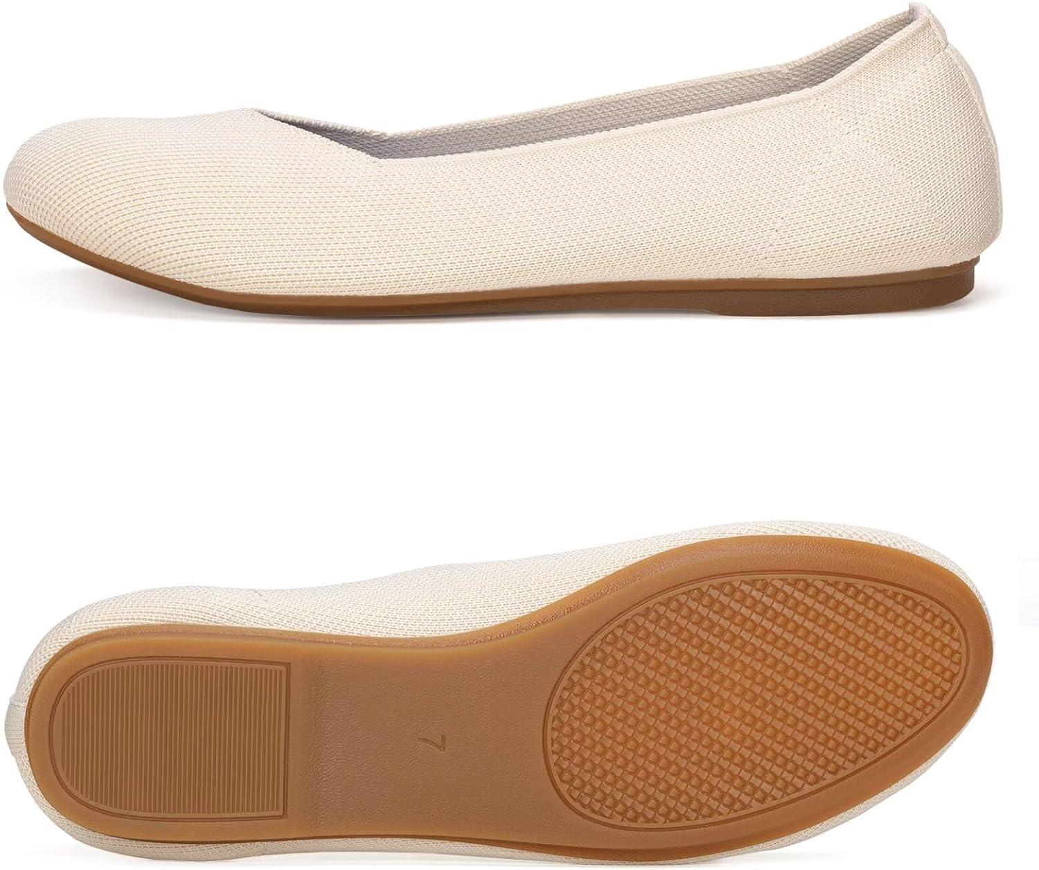 imageFrank Mully Womens Ballet Flats Round Toe Walking Flats Slip On Work Shoes Knitted Flats Shoes for Woman Soft LightweightCream 76