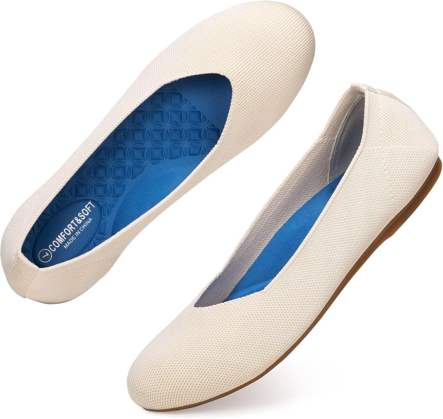 imageFrank Mully Womens Ballet Flats Round Toe Walking Flats Slip On Work Shoes Knitted Flats Shoes for Woman Soft LightweightCream 76