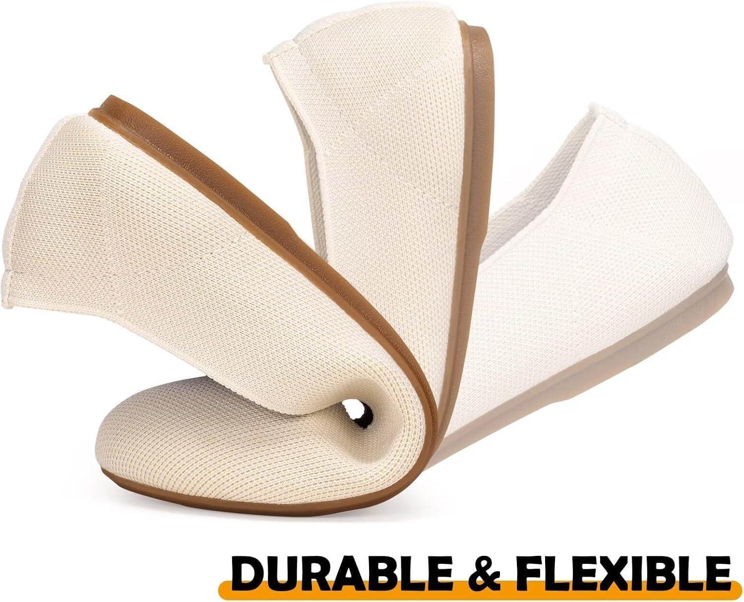 imageFrank Mully Womens Ballet Flats Round Toe Walking Flats Slip On Work Shoes Knitted Flats Shoes for Woman Soft LightweightCream 76