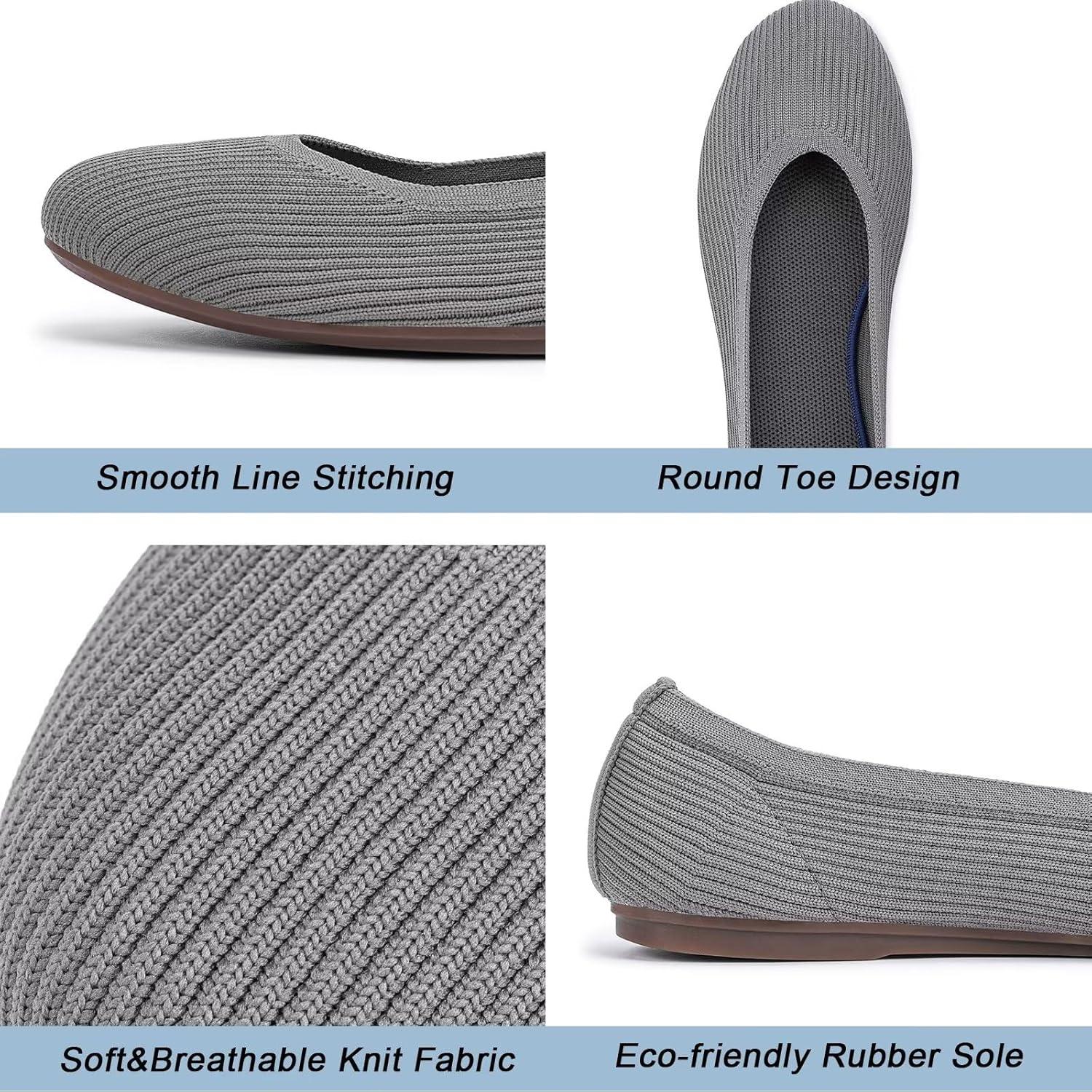 imageFrank Mully Womens Ballet Flats Round Toe Walking Flats Slip On Work Shoes Knitted Flats Shoes for Woman Soft LightweightDark Grey