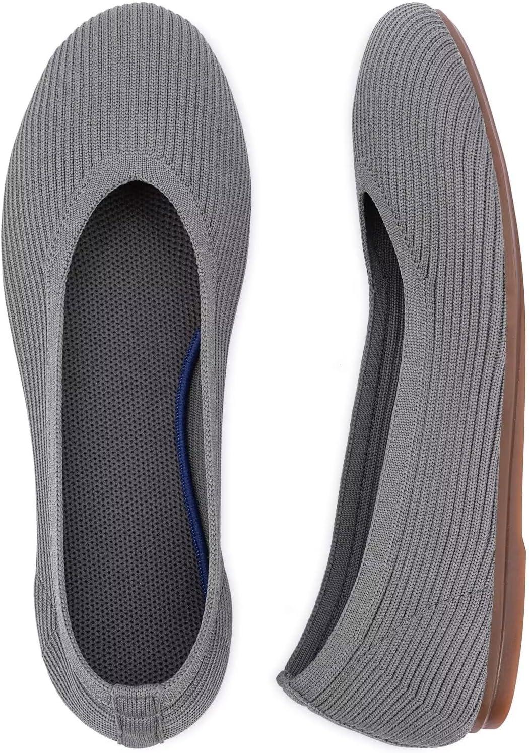 imageFrank Mully Womens Ballet Flats Round Toe Walking Flats Slip On Work Shoes Knitted Flats Shoes for Woman Soft LightweightDark Grey