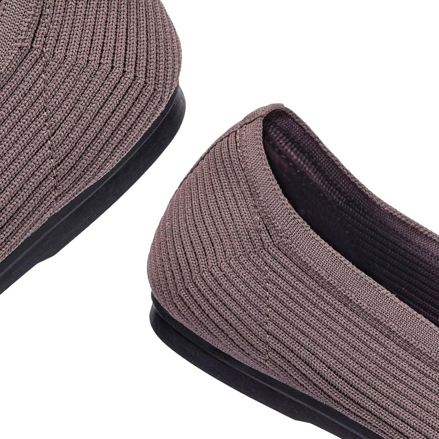 imageFrank Mully Womens Ballet Flats Round Toe Walking Flats Slip On Work Shoes Knitted Flats Shoes for Woman Soft LightweightDarktan