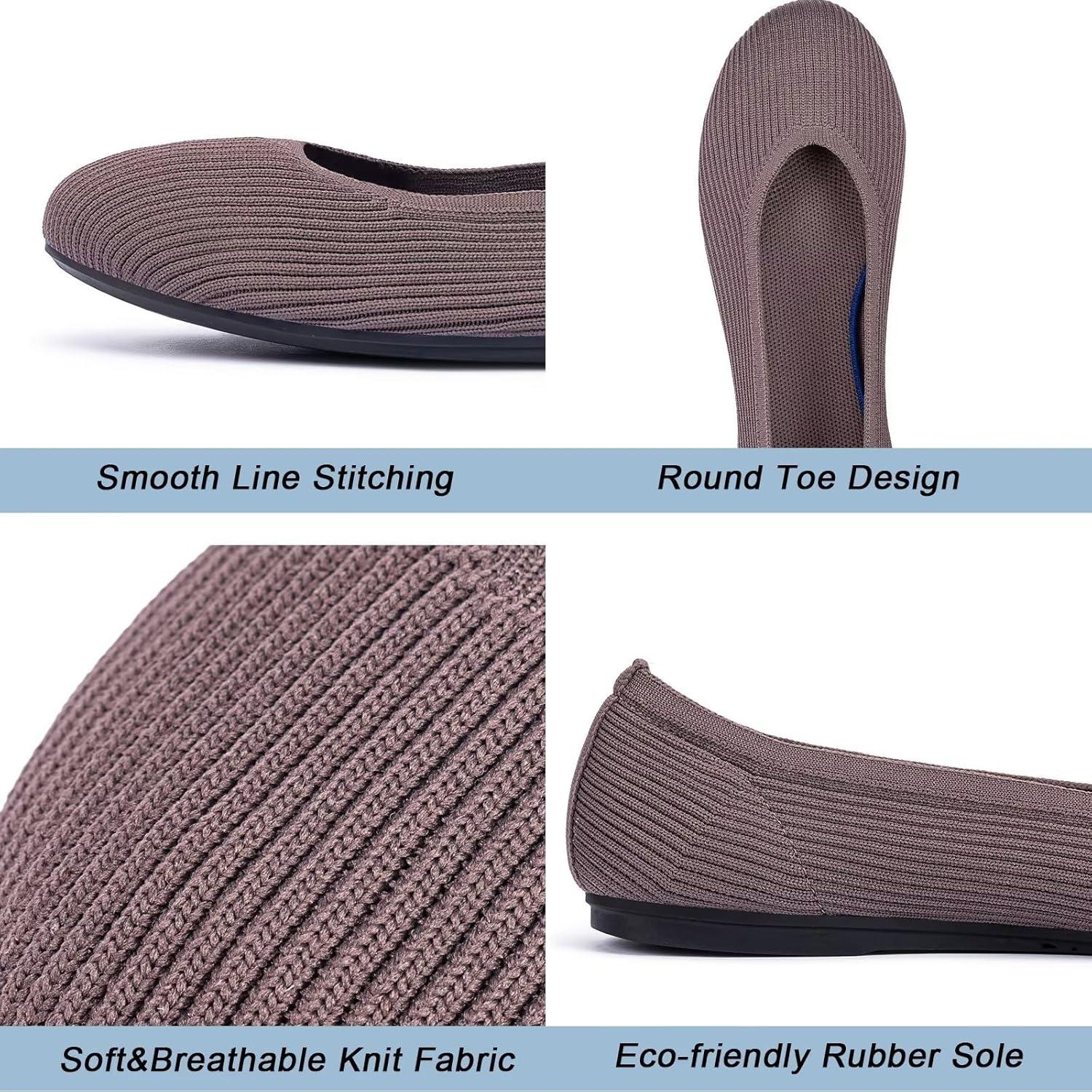 imageFrank Mully Womens Ballet Flats Round Toe Walking Flats Slip On Work Shoes Knitted Flats Shoes for Woman Soft LightweightDarktan