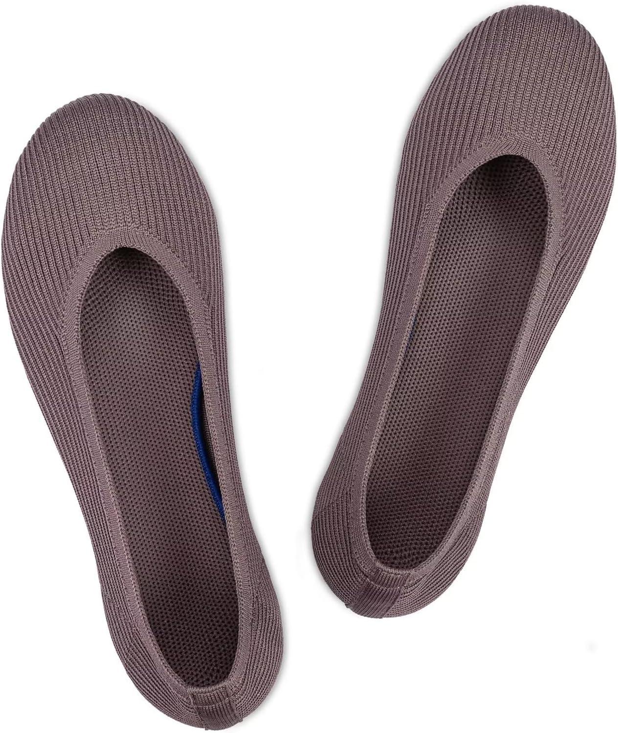 imageFrank Mully Womens Ballet Flats Round Toe Walking Flats Slip On Work Shoes Knitted Flats Shoes for Woman Soft LightweightDarktan