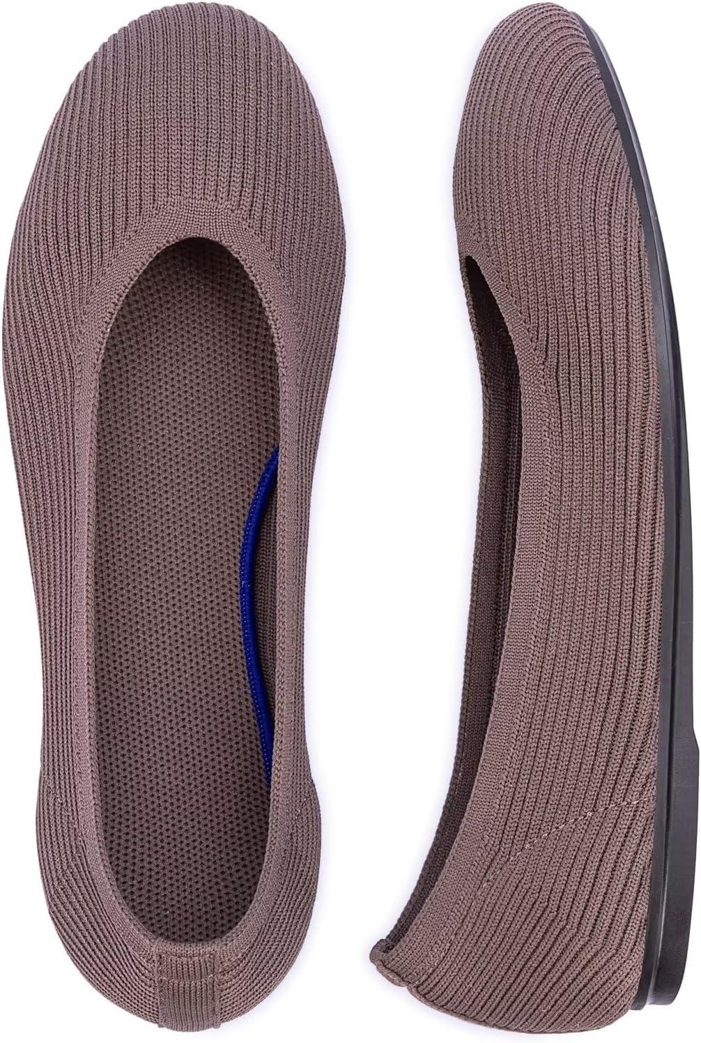 imageFrank Mully Womens Ballet Flats Round Toe Walking Flats Slip On Work Shoes Knitted Flats Shoes for Woman Soft LightweightDarktan