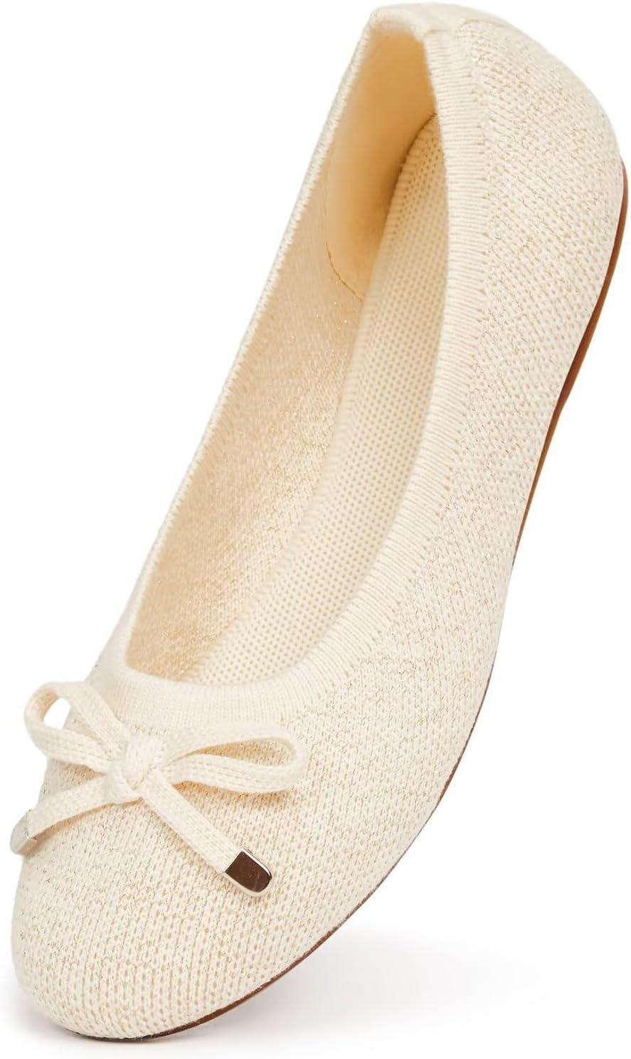 imageFrank Mully Womens Ballet Flats Round Toe Walking Flats Slip On Work Shoes Knitted Flats Shoes for Woman Soft LightweightGold