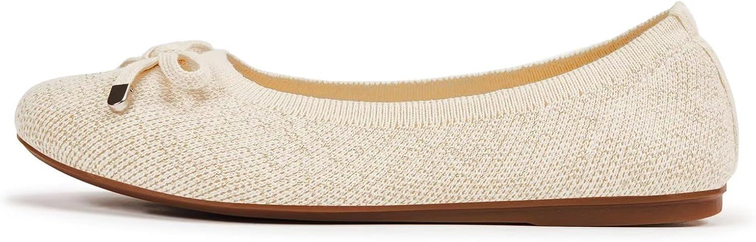 imageFrank Mully Womens Ballet Flats Round Toe Walking Flats Slip On Work Shoes Knitted Flats Shoes for Woman Soft LightweightGold