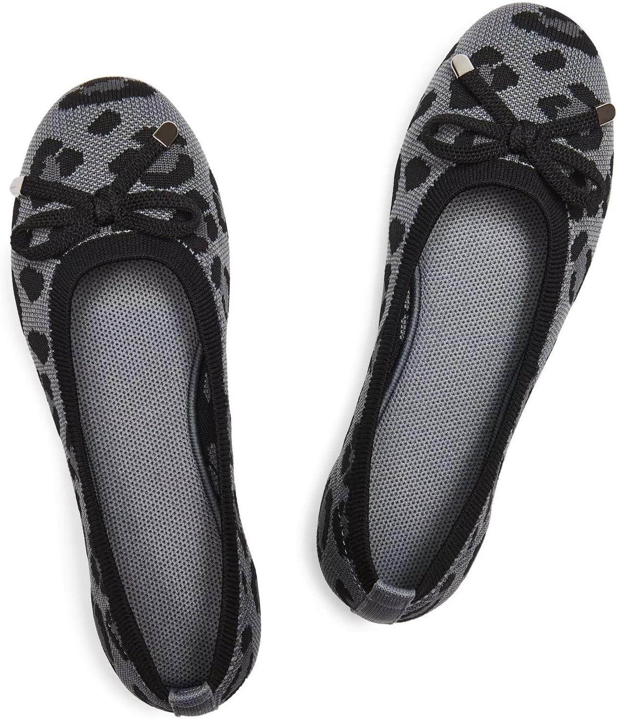 imageFrank Mully Womens Ballet Flats Round Toe Walking Flats Slip On Work Shoes Knitted Flats Shoes for Woman Soft LightweightGray Leopard