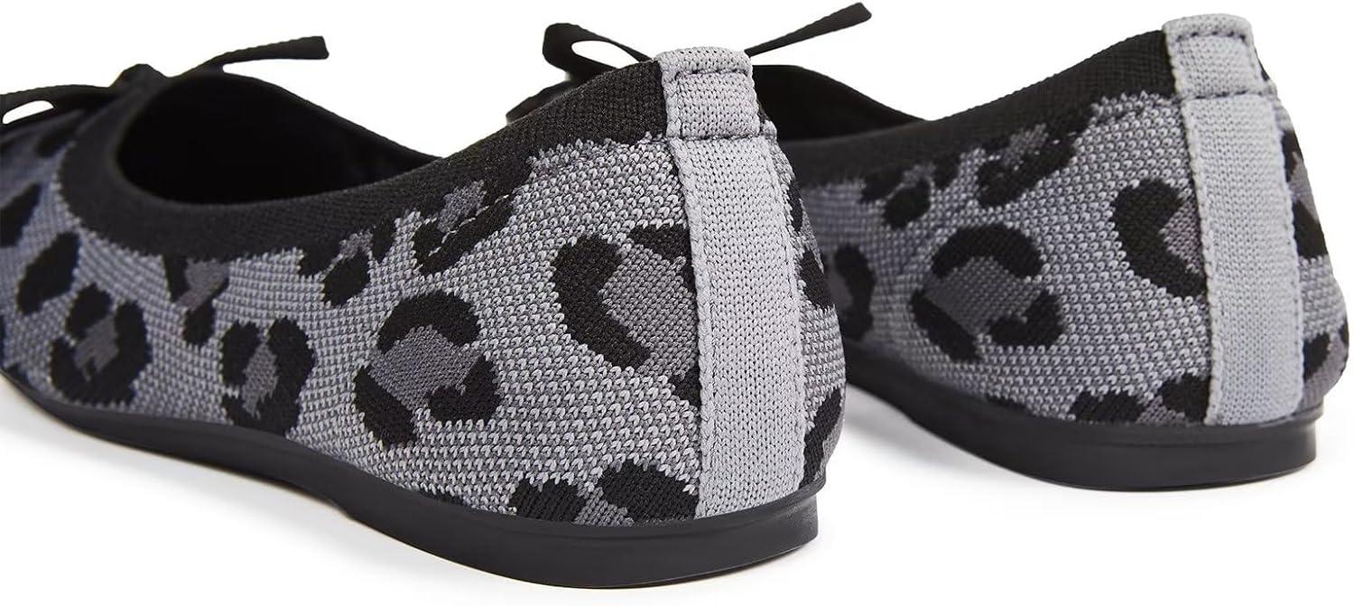 imageFrank Mully Womens Ballet Flats Round Toe Walking Flats Slip On Work Shoes Knitted Flats Shoes for Woman Soft LightweightGray Leopard