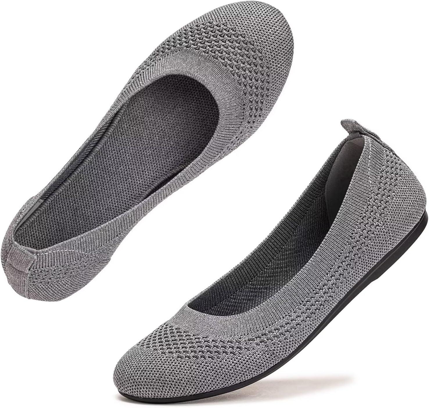 imageFrank Mully Womens Ballet Flats Round Toe Walking Flats Slip On Work Shoes Knitted Flats Shoes for Woman Soft LightweightGrey 017