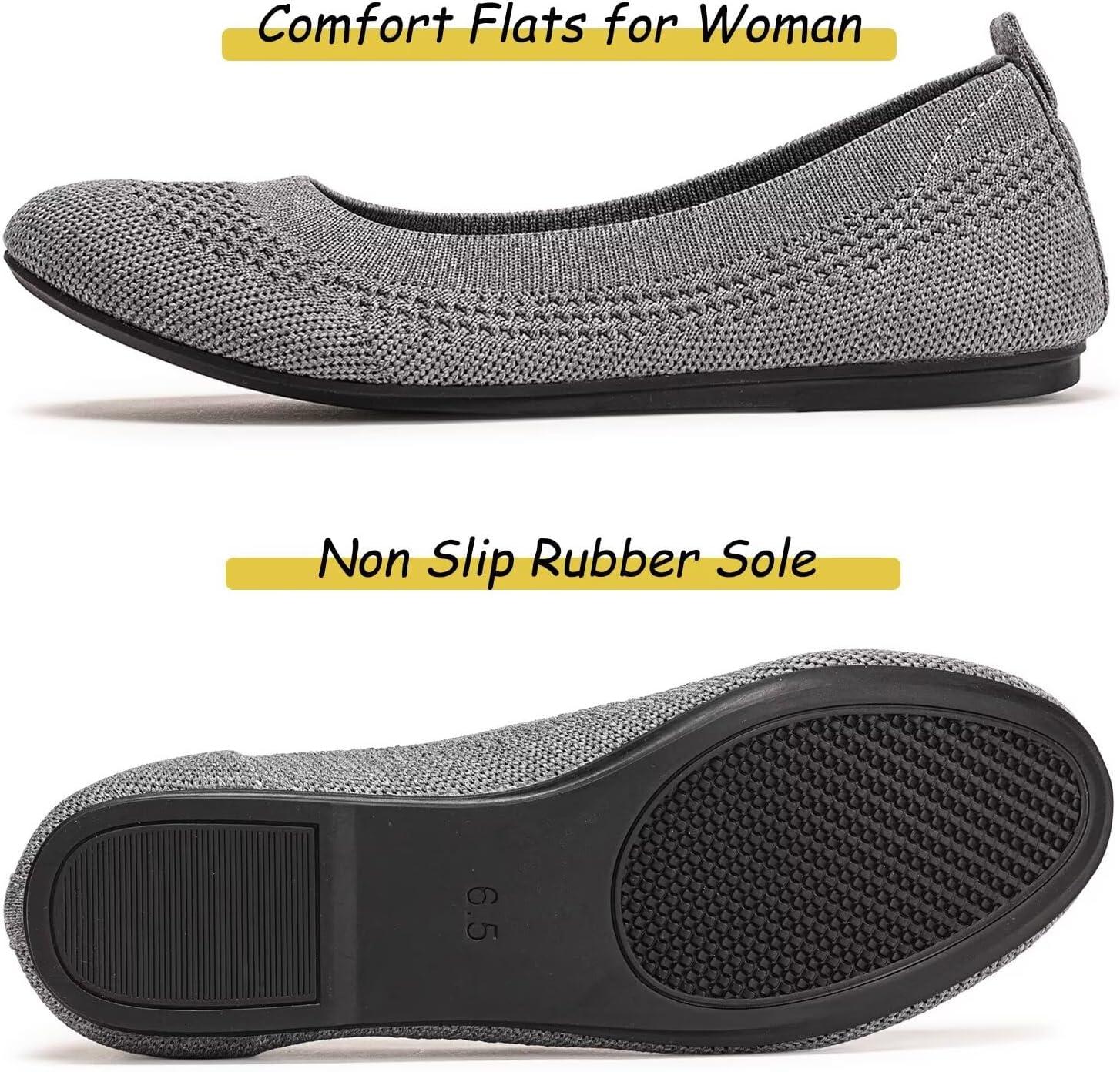 imageFrank Mully Womens Ballet Flats Round Toe Walking Flats Slip On Work Shoes Knitted Flats Shoes for Woman Soft LightweightGrey 017