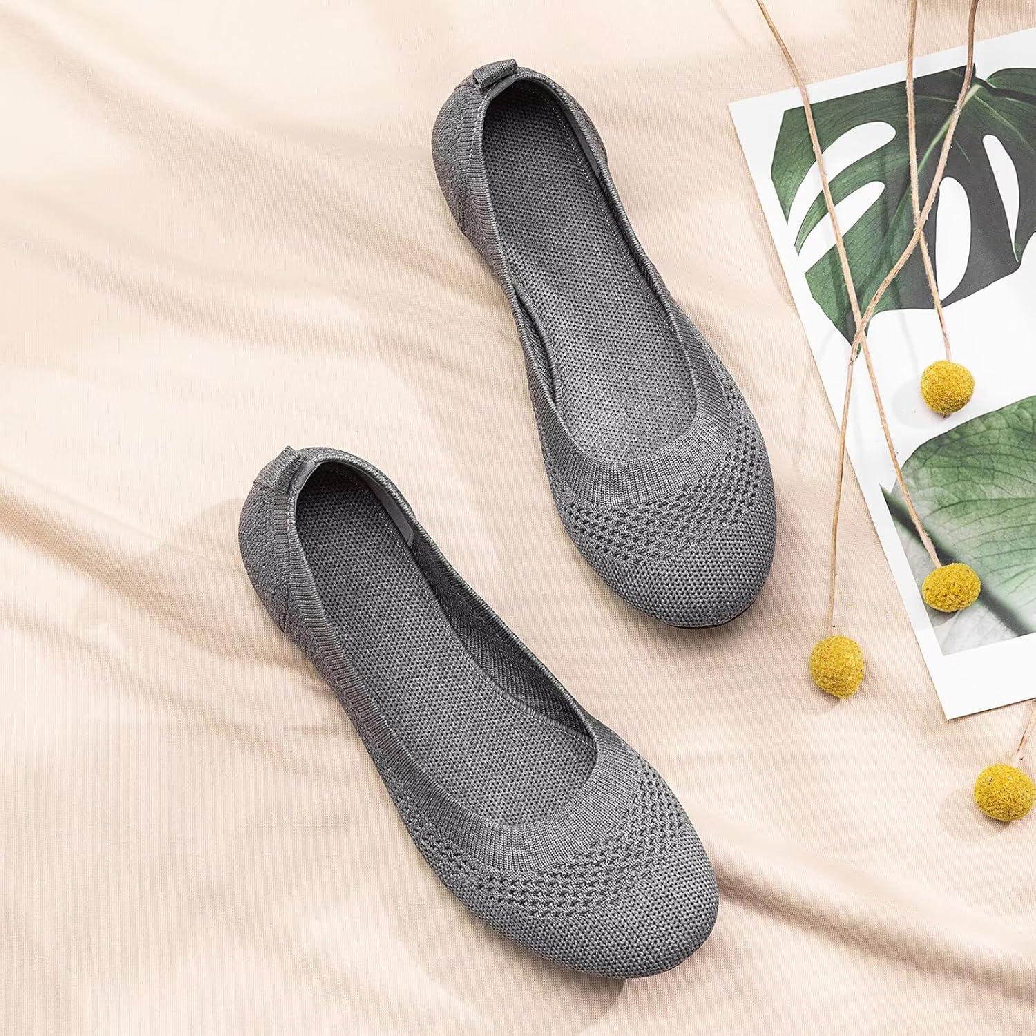 imageFrank Mully Womens Ballet Flats Round Toe Walking Flats Slip On Work Shoes Knitted Flats Shoes for Woman Soft LightweightGrey 017