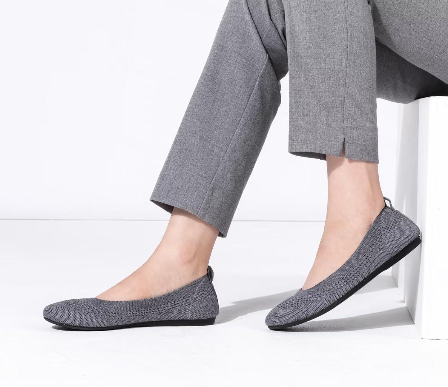 imageFrank Mully Womens Ballet Flats Round Toe Walking Flats Slip On Work Shoes Knitted Flats Shoes for Woman Soft LightweightGrey 017