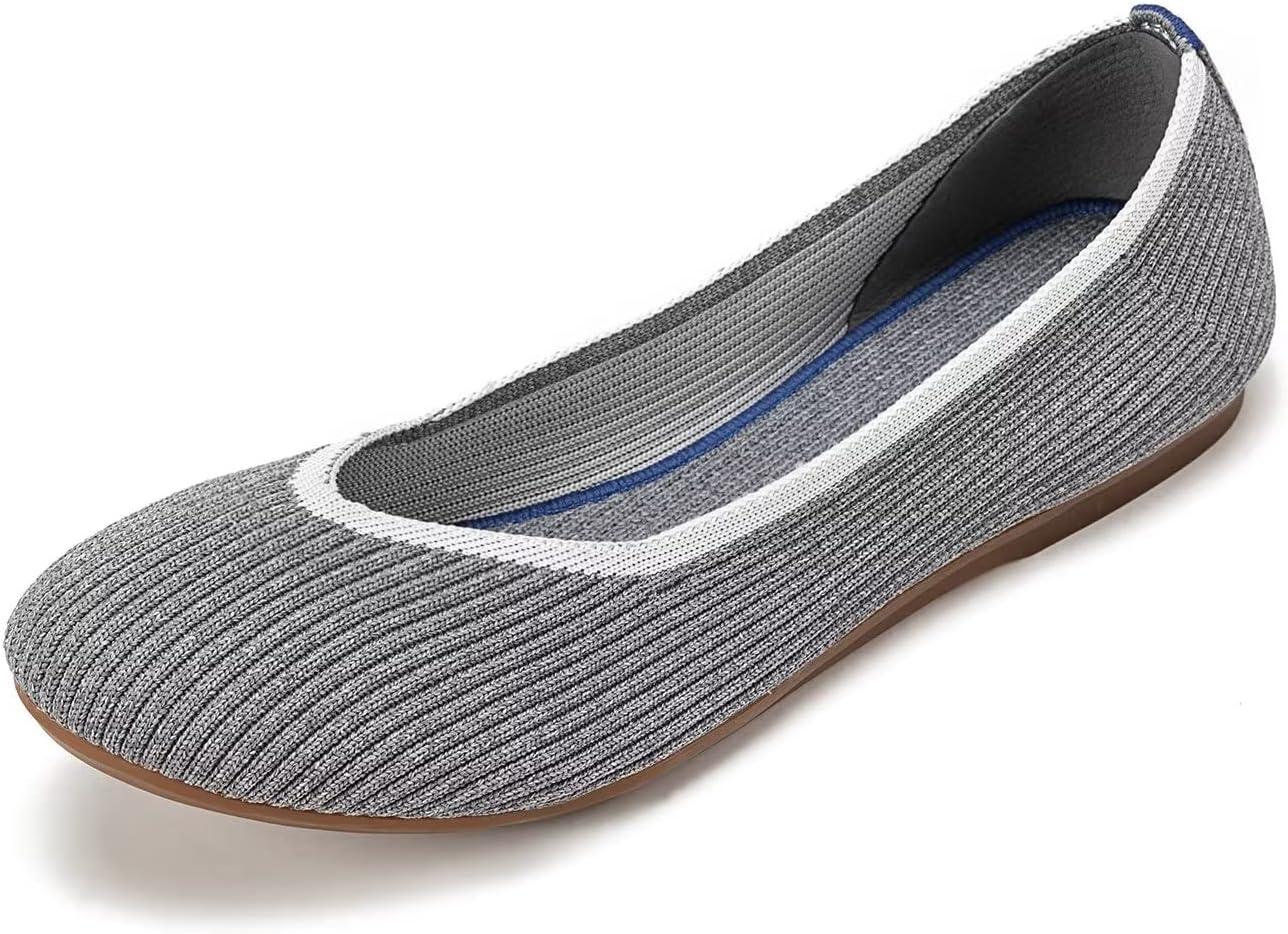 imageFrank Mully Womens Ballet Flats Round Toe Walking Flats Slip On Work Shoes Knitted Flats Shoes for Woman Soft LightweightGrey
