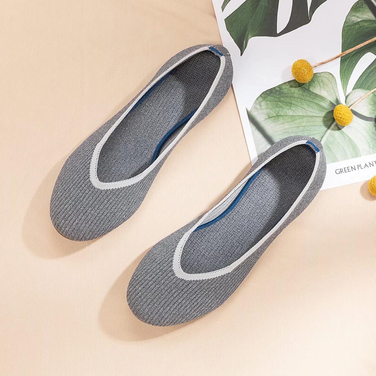imageFrank Mully Womens Ballet Flats Round Toe Walking Flats Slip On Work Shoes Knitted Flats Shoes for Woman Soft LightweightGrey