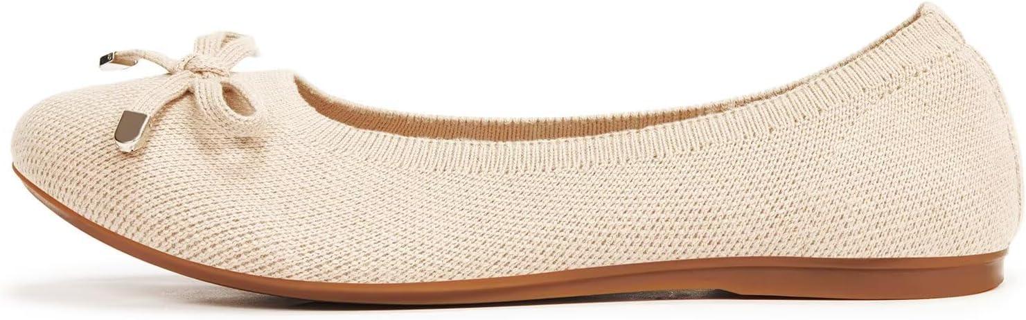 imageFrank Mully Womens Ballet Flats Round Toe Walking Flats Slip On Work Shoes Knitted Flats Shoes for Woman Soft LightweightIvory
