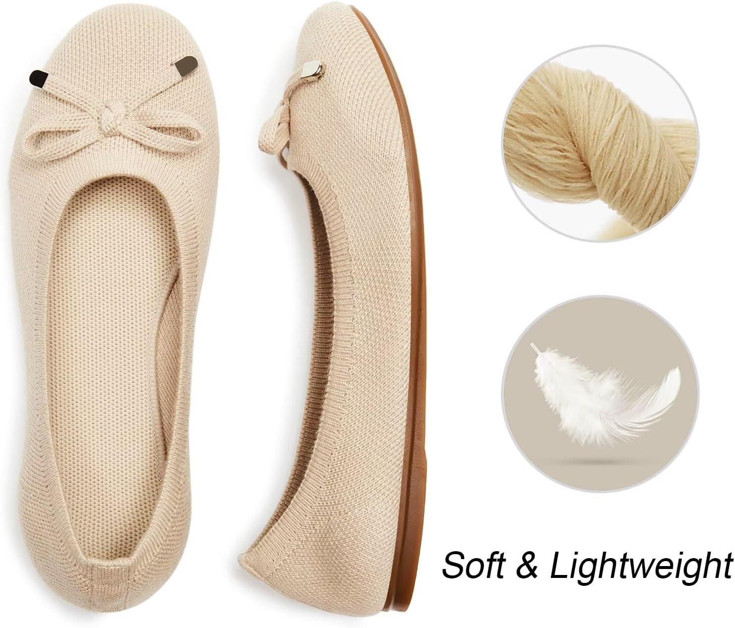 imageFrank Mully Womens Ballet Flats Round Toe Walking Flats Slip On Work Shoes Knitted Flats Shoes for Woman Soft LightweightIvory