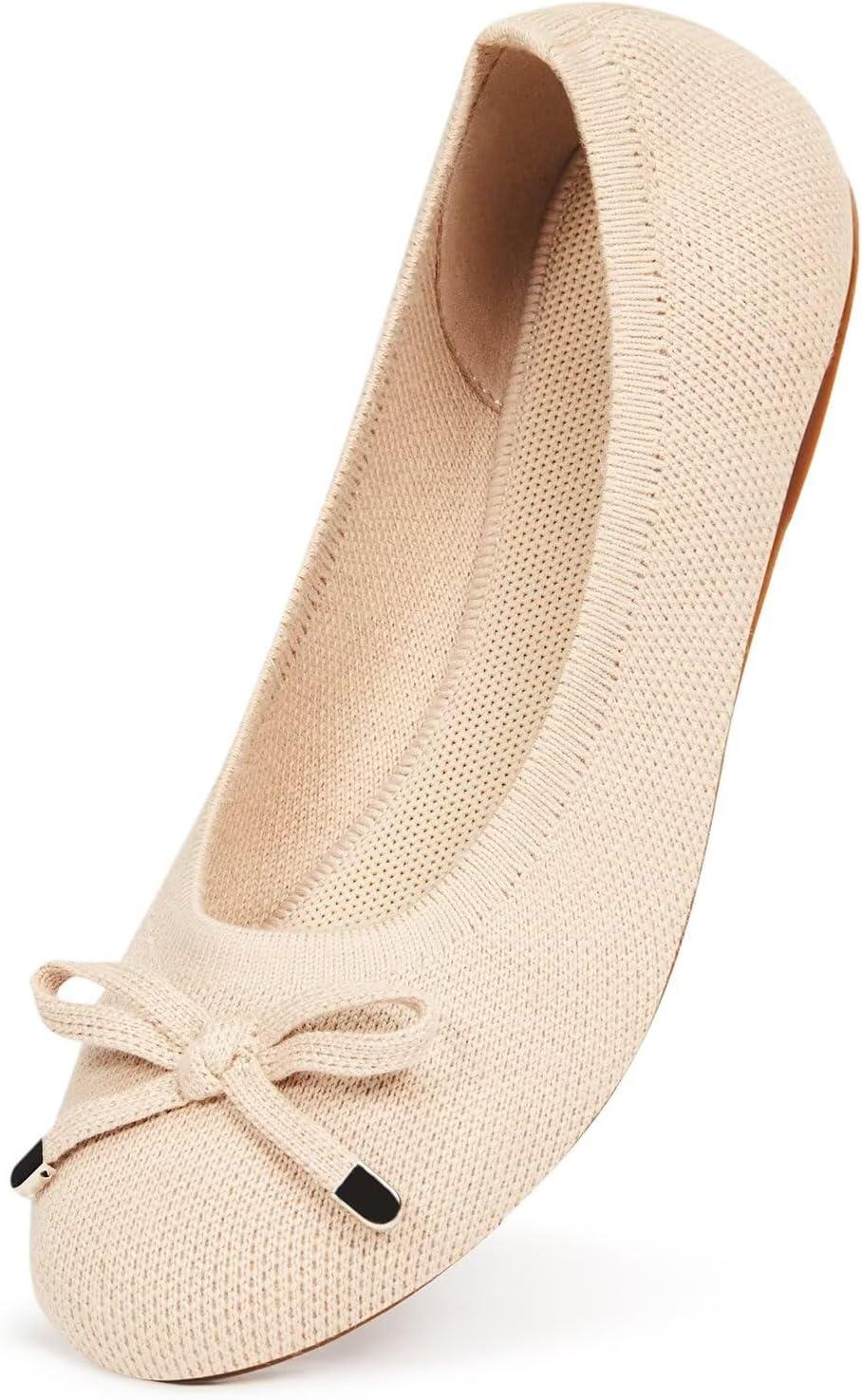 imageFrank Mully Womens Ballet Flats Round Toe Walking Flats Slip On Work Shoes Knitted Flats Shoes for Woman Soft LightweightIvory