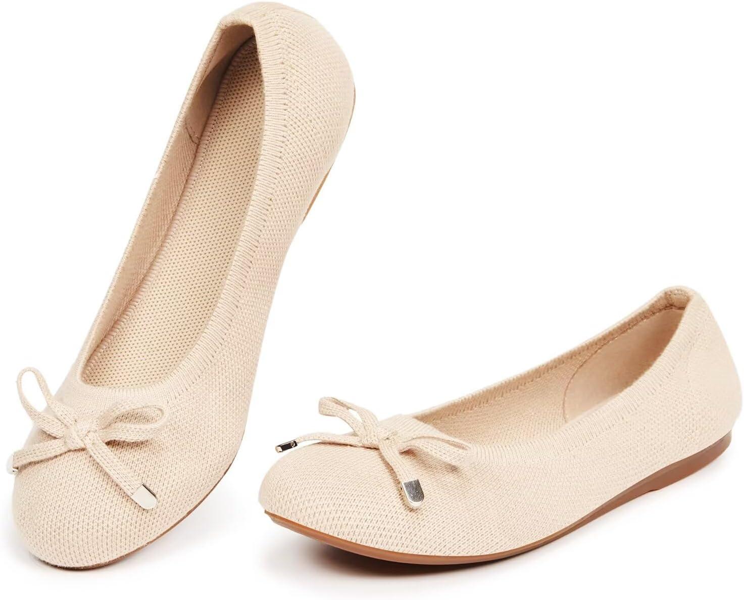 imageFrank Mully Womens Ballet Flats Round Toe Walking Flats Slip On Work Shoes Knitted Flats Shoes for Woman Soft LightweightIvory