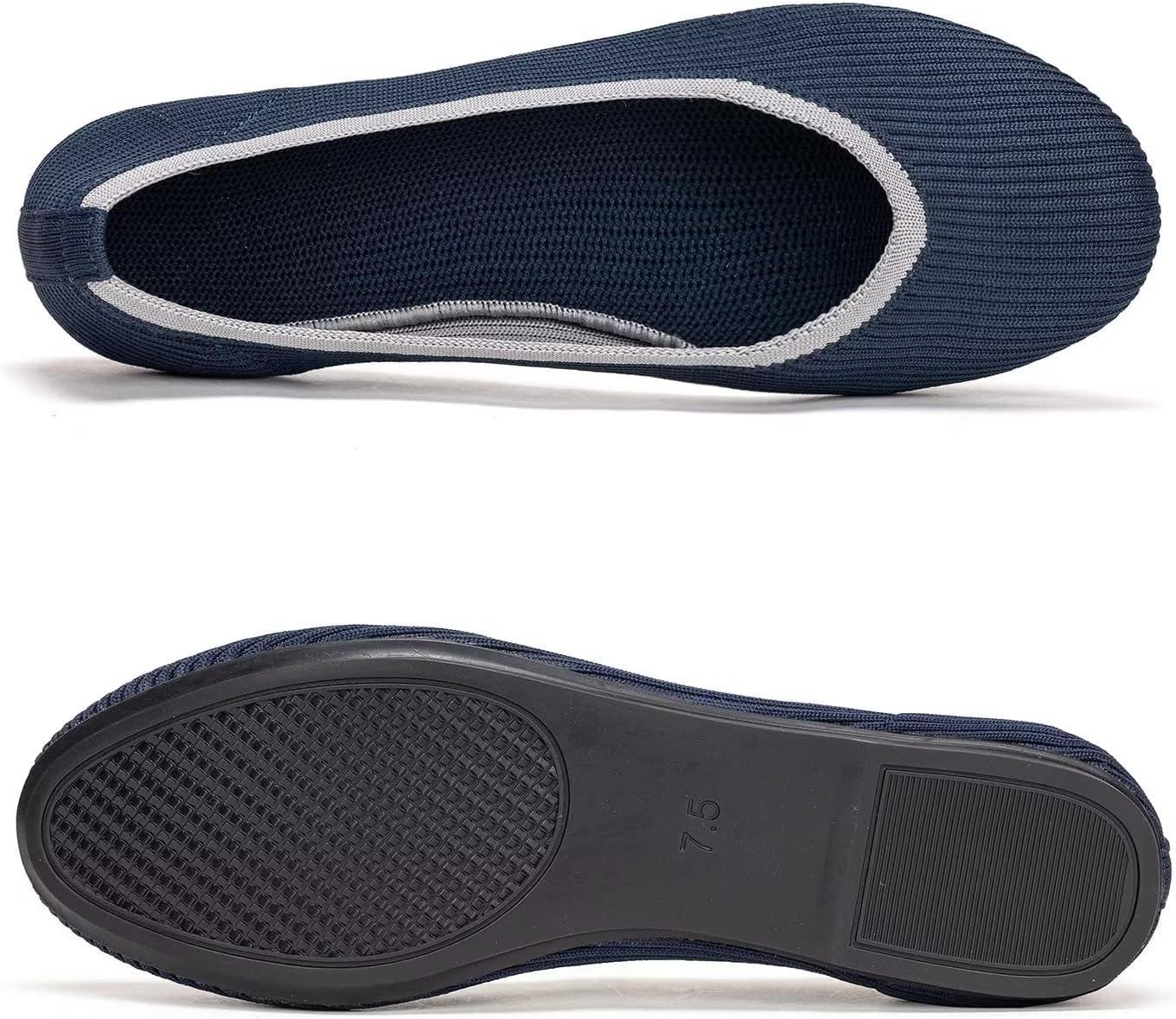 imageFrank Mully Womens Ballet Flats Round Toe Walking Flats Slip On Work Shoes Knitted Flats Shoes for Woman Soft LightweightNavy