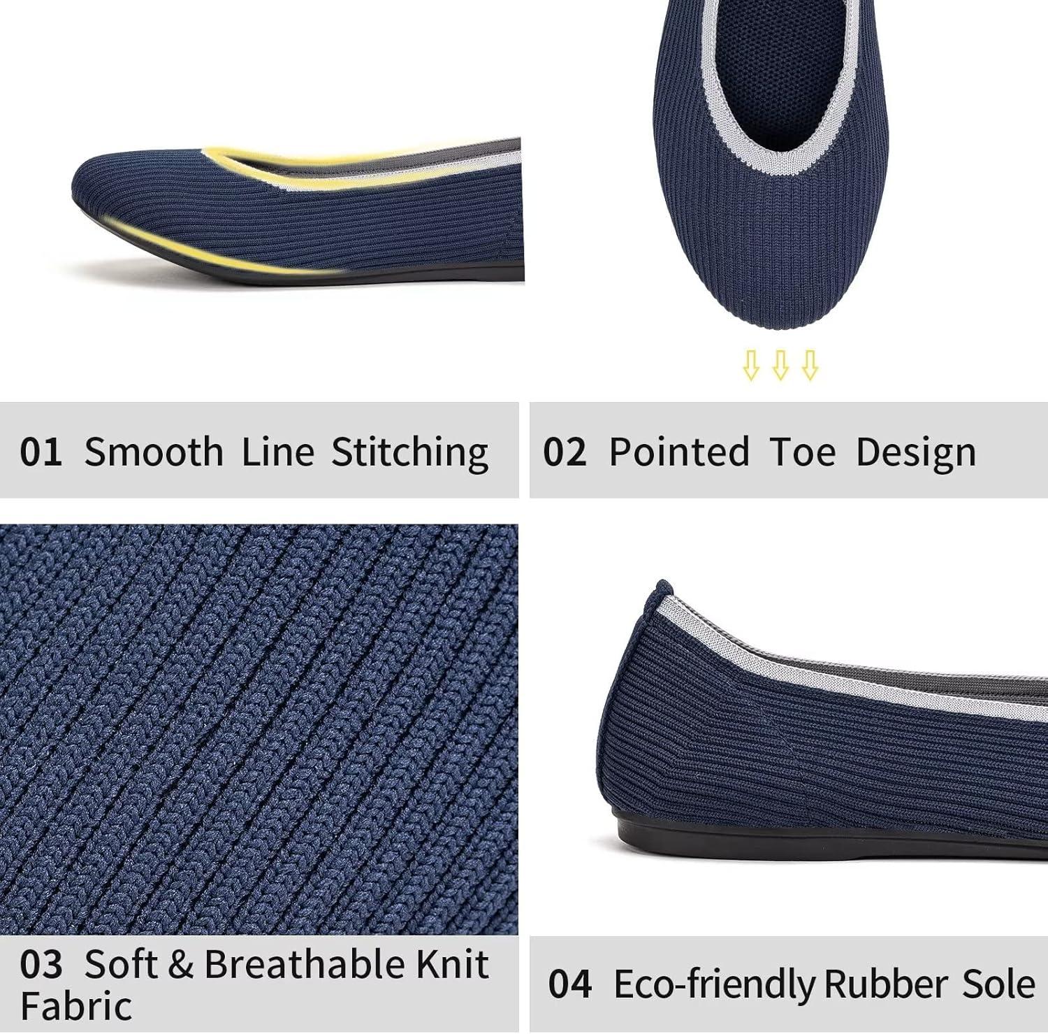 imageFrank Mully Womens Ballet Flats Round Toe Walking Flats Slip On Work Shoes Knitted Flats Shoes for Woman Soft LightweightNavy