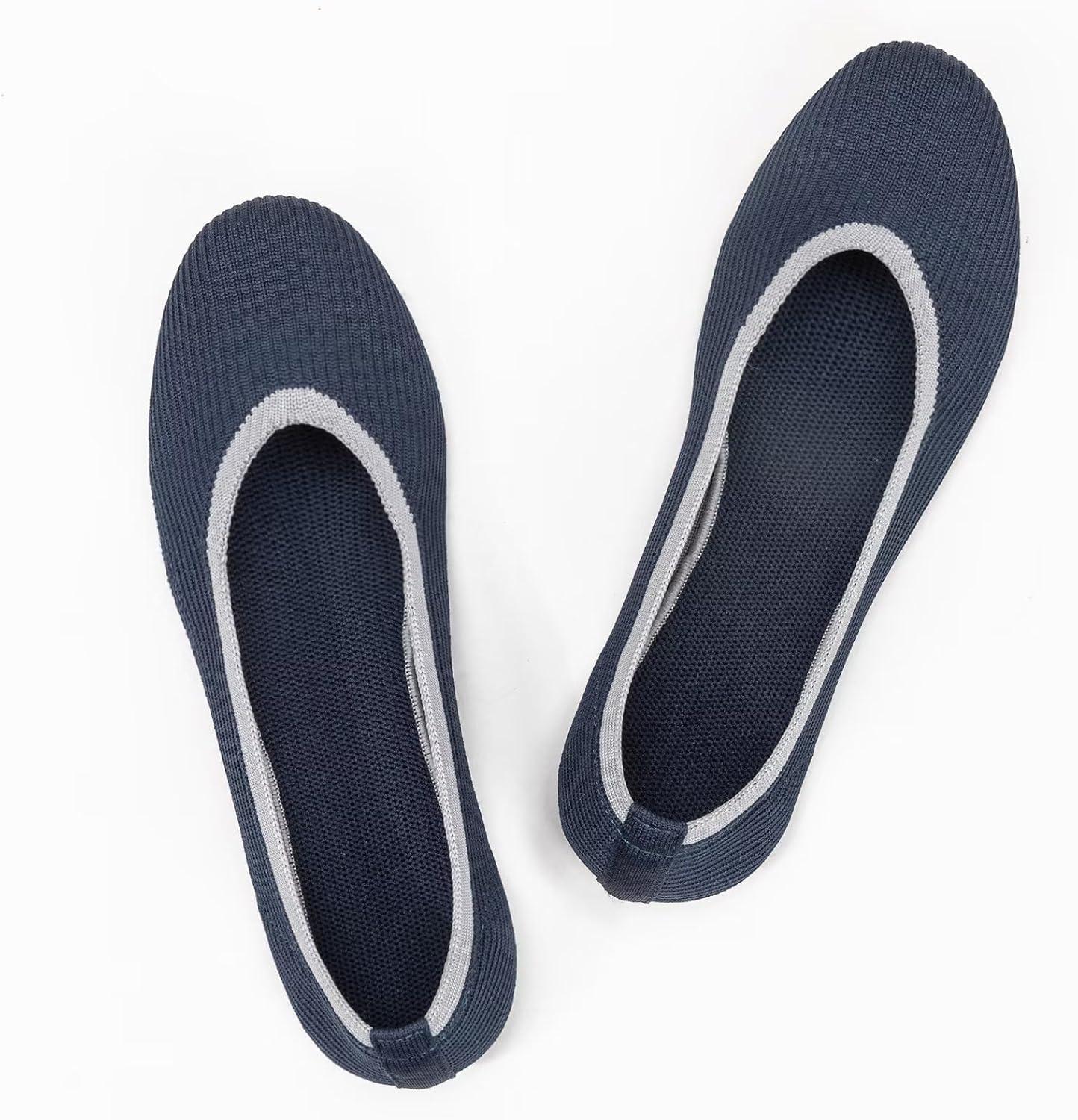 imageFrank Mully Womens Ballet Flats Round Toe Walking Flats Slip On Work Shoes Knitted Flats Shoes for Woman Soft LightweightNavy