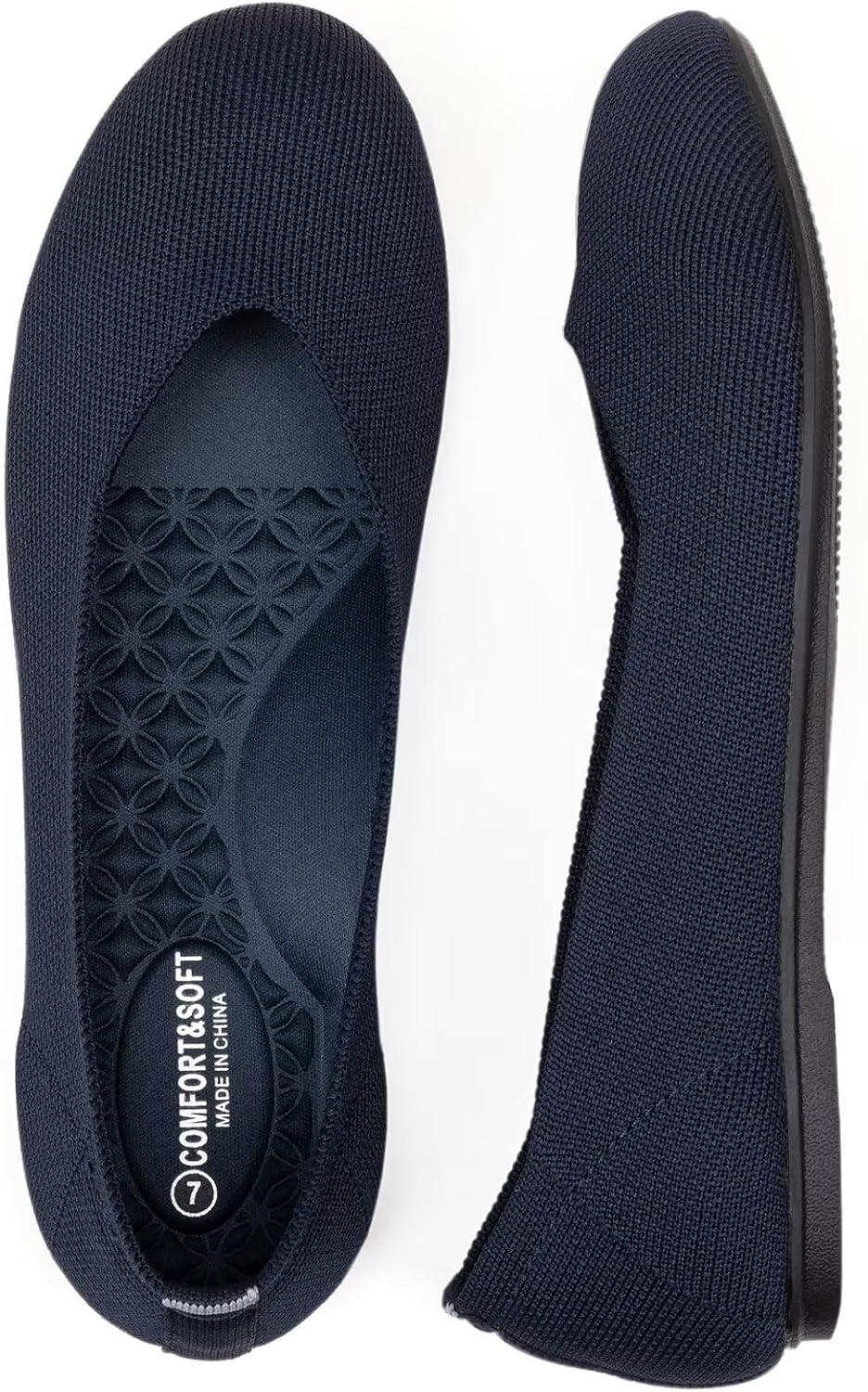 imageFrank Mully Womens Ballet Flats Round Toe Walking Flats Slip On Work Shoes Knitted Flats Shoes for Woman Soft LightweightNavy 76