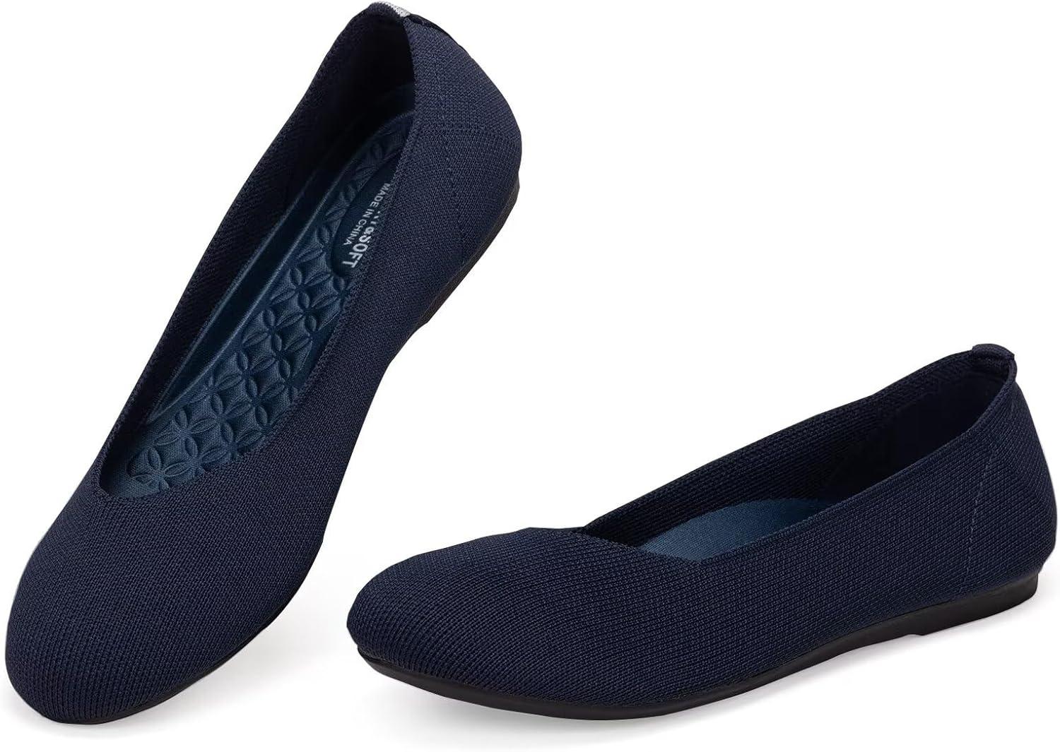 imageFrank Mully Womens Ballet Flats Round Toe Walking Flats Slip On Work Shoes Knitted Flats Shoes for Woman Soft LightweightNavy 76