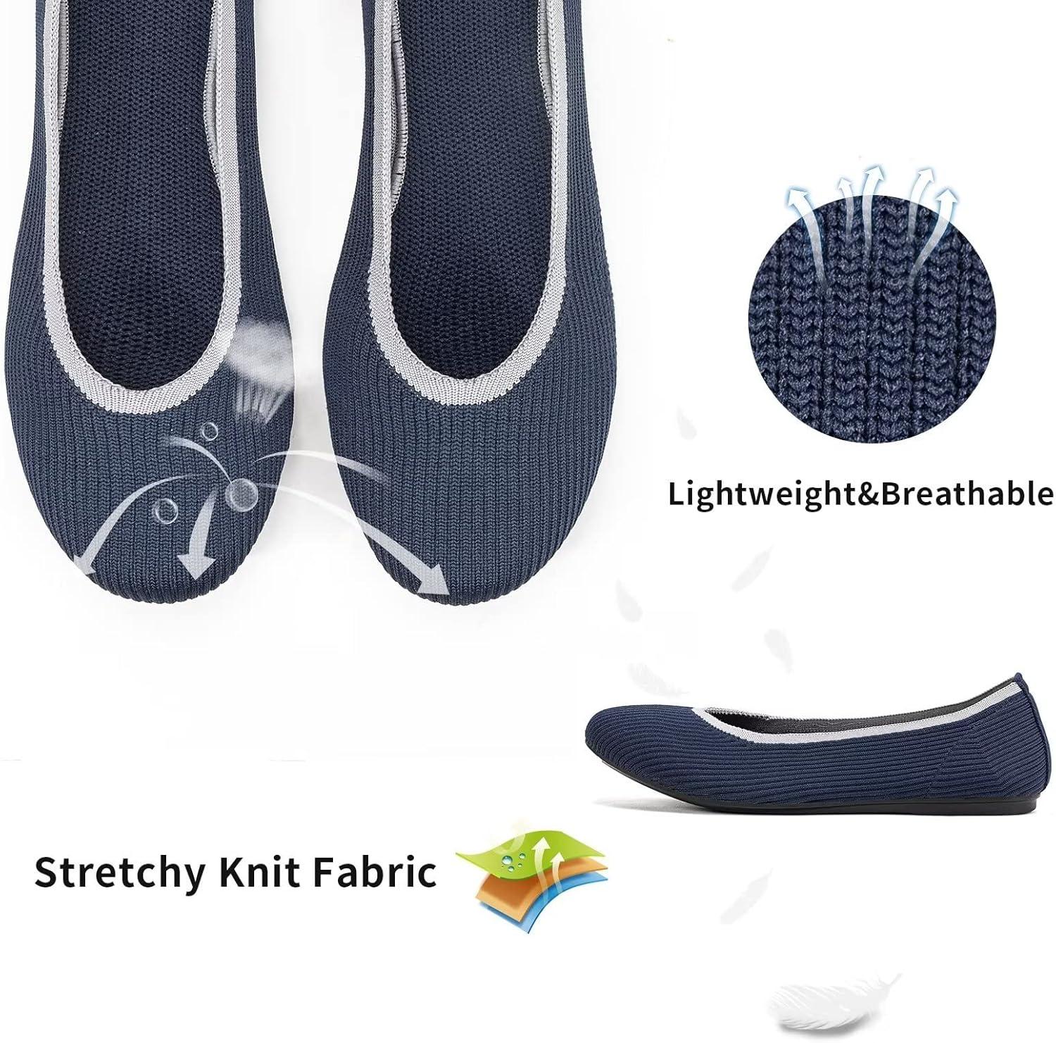 imageFrank Mully Womens Ballet Flats Round Toe Walking Flats Slip On Work Shoes Knitted Flats Shoes for Woman Soft LightweightNavy