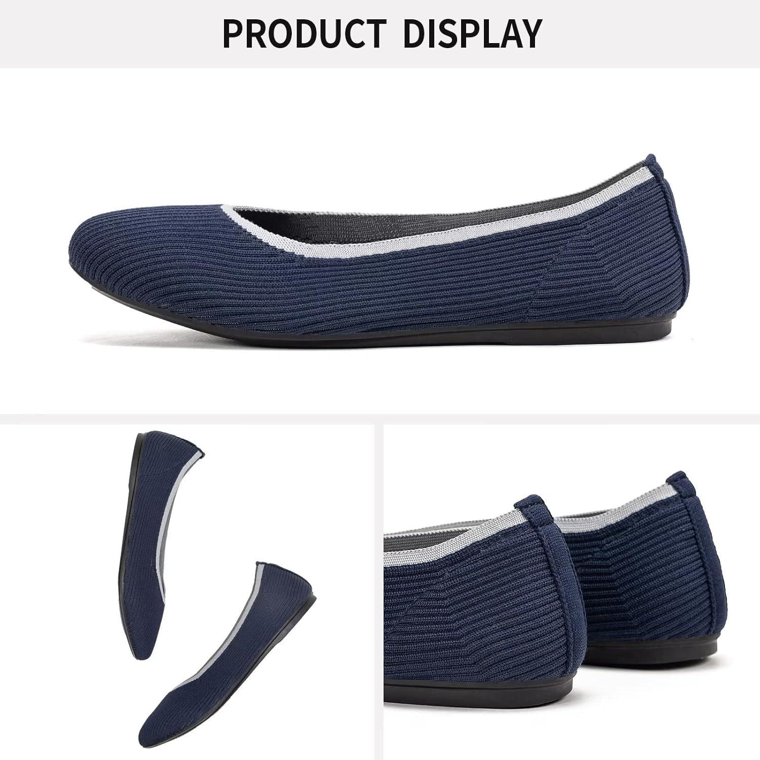 imageFrank Mully Womens Ballet Flats Round Toe Walking Flats Slip On Work Shoes Knitted Flats Shoes for Woman Soft LightweightNavy