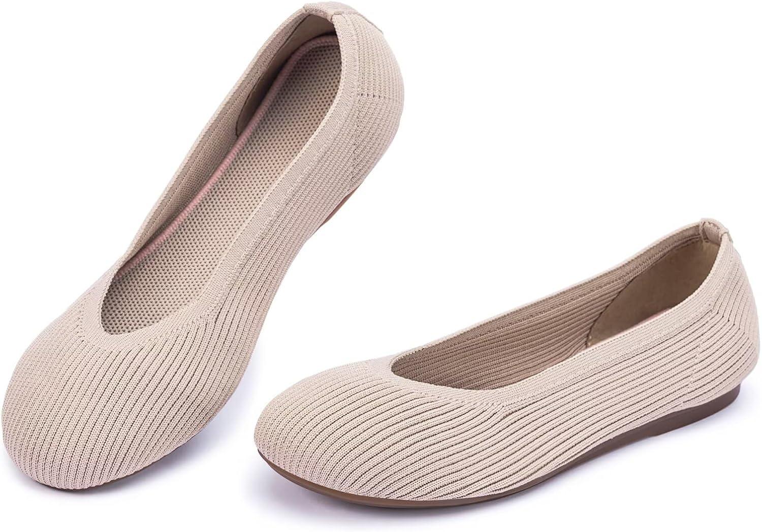 imageFrank Mully Womens Ballet Flats Round Toe Walking Flats Slip On Work Shoes Knitted Flats Shoes for Woman Soft LightweightNude