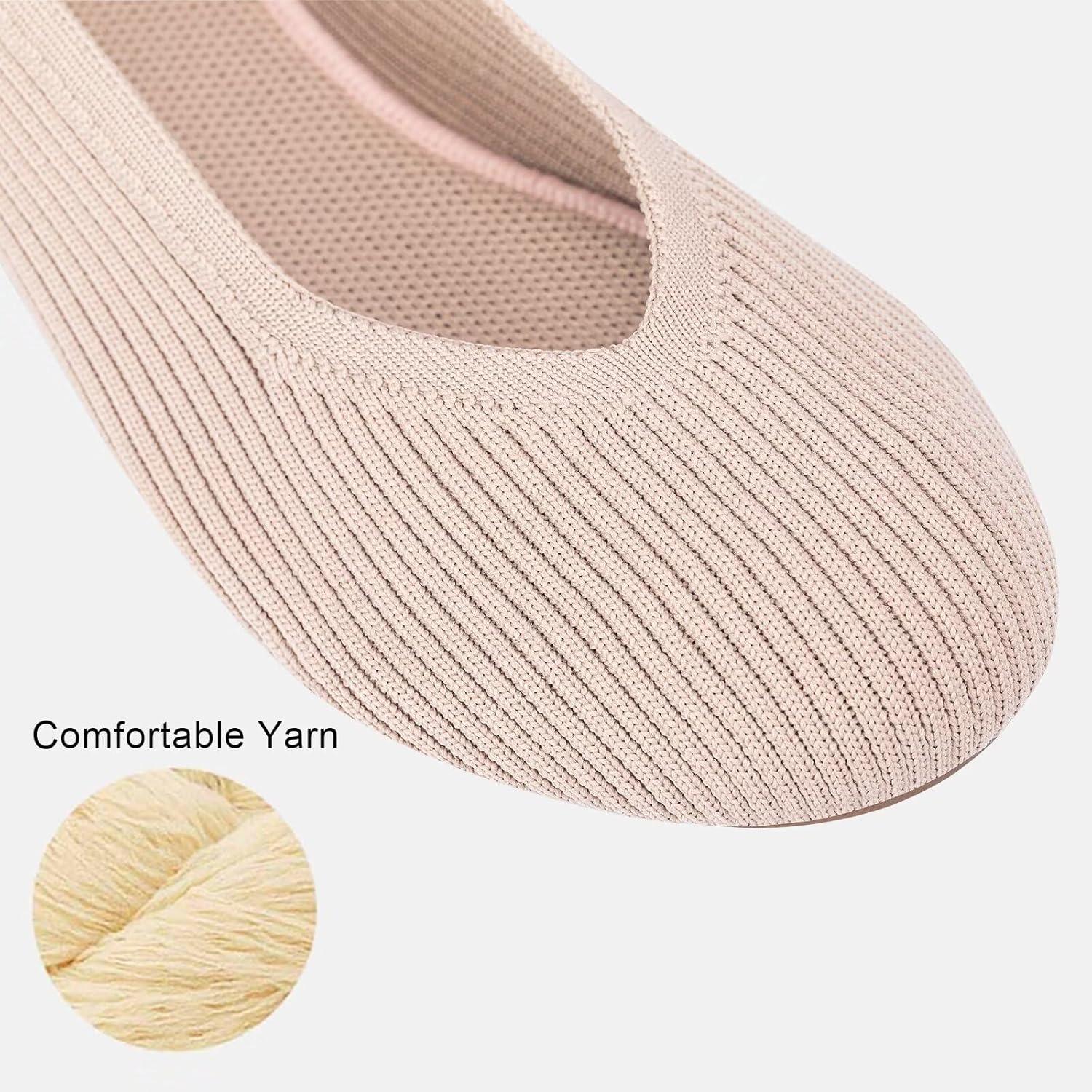 imageFrank Mully Womens Ballet Flats Round Toe Walking Flats Slip On Work Shoes Knitted Flats Shoes for Woman Soft LightweightNude