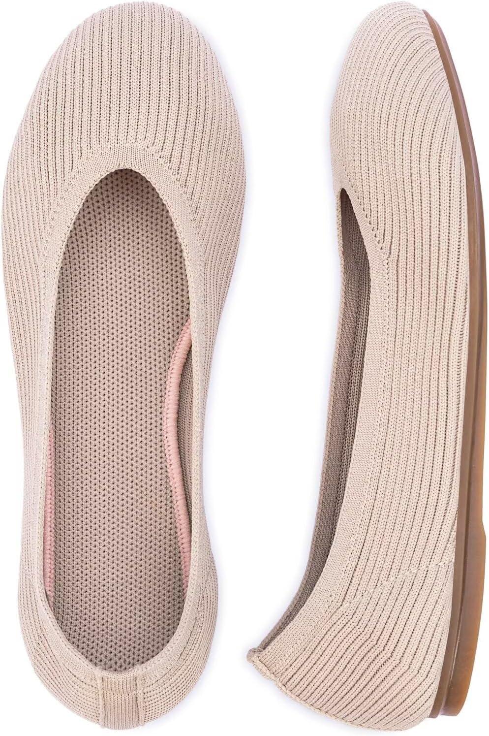 imageFrank Mully Womens Ballet Flats Round Toe Walking Flats Slip On Work Shoes Knitted Flats Shoes for Woman Soft LightweightNude