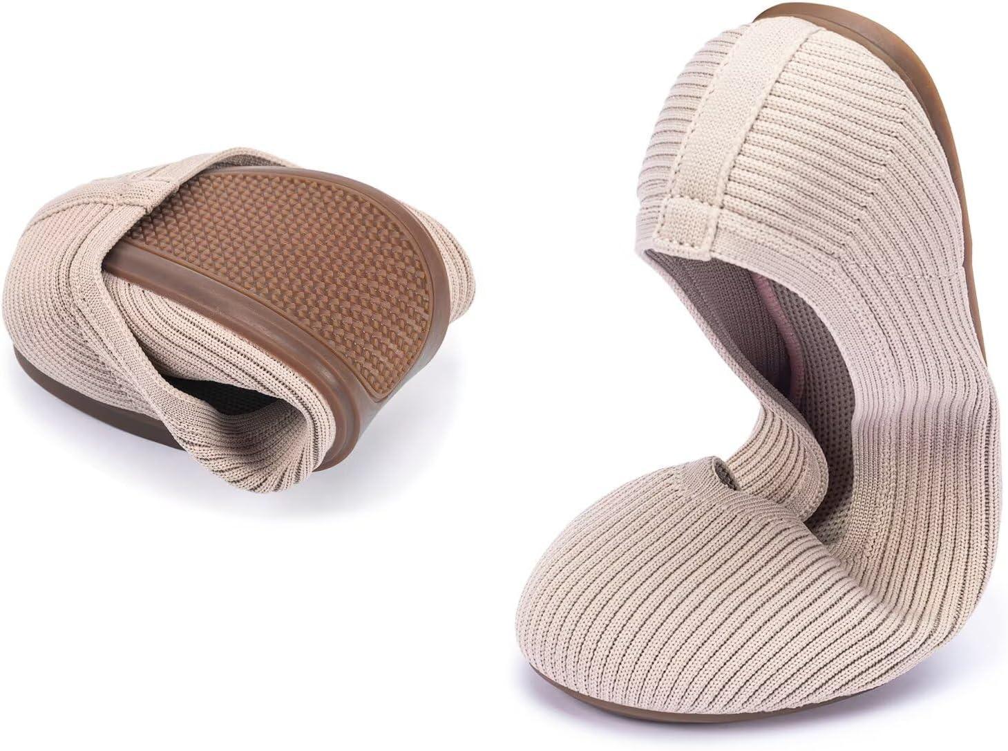 imageFrank Mully Womens Ballet Flats Round Toe Walking Flats Slip On Work Shoes Knitted Flats Shoes for Woman Soft LightweightNude