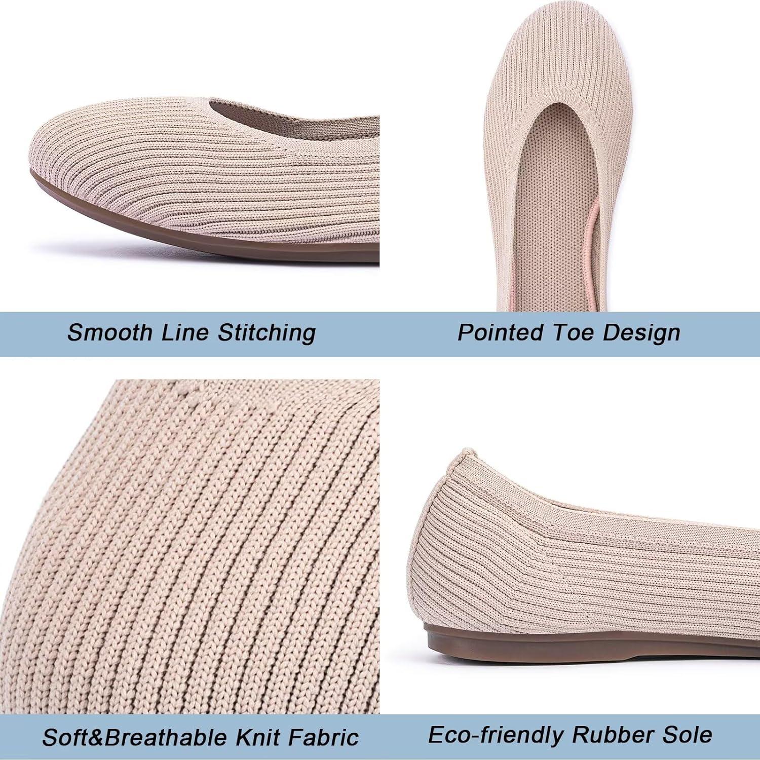 imageFrank Mully Womens Ballet Flats Round Toe Walking Flats Slip On Work Shoes Knitted Flats Shoes for Woman Soft LightweightNude