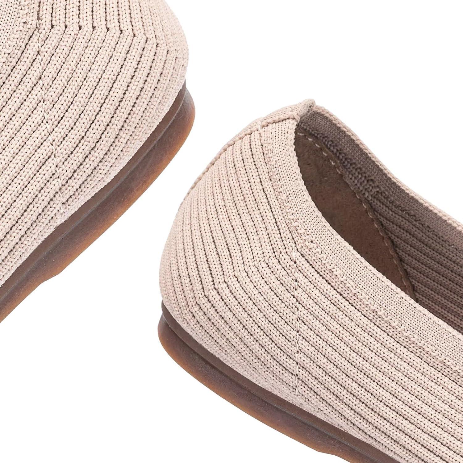 imageFrank Mully Womens Ballet Flats Round Toe Walking Flats Slip On Work Shoes Knitted Flats Shoes for Woman Soft LightweightNude
