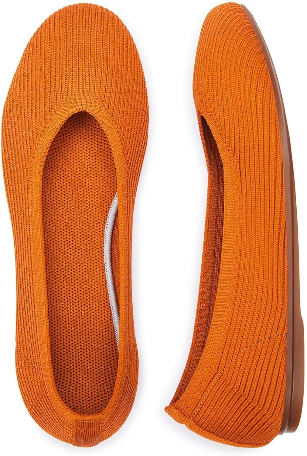 imageFrank Mully Womens Ballet Flats Round Toe Walking Flats Slip On Work Shoes Knitted Flats Shoes for Woman Soft LightweightOrange