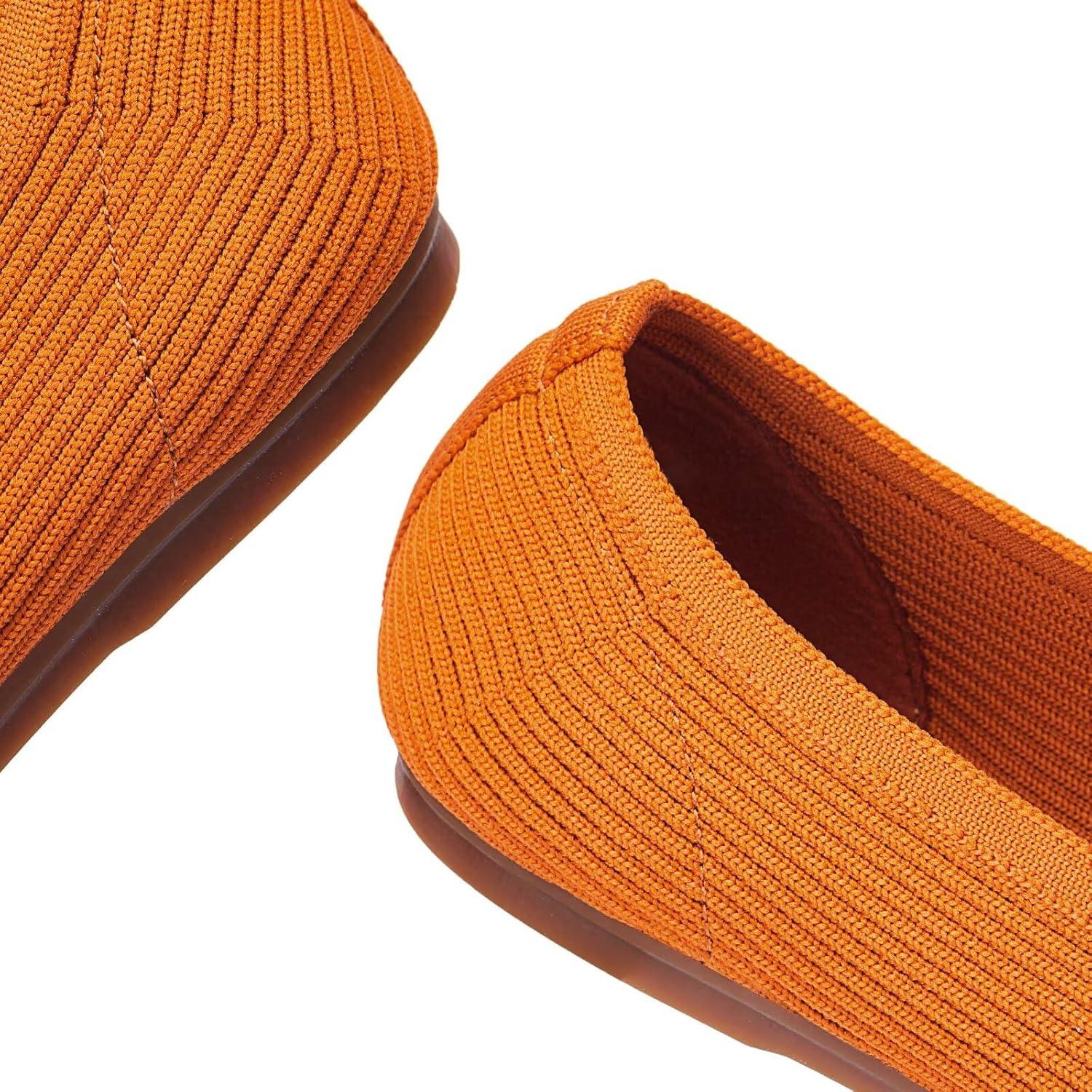 imageFrank Mully Womens Ballet Flats Round Toe Walking Flats Slip On Work Shoes Knitted Flats Shoes for Woman Soft LightweightOrange