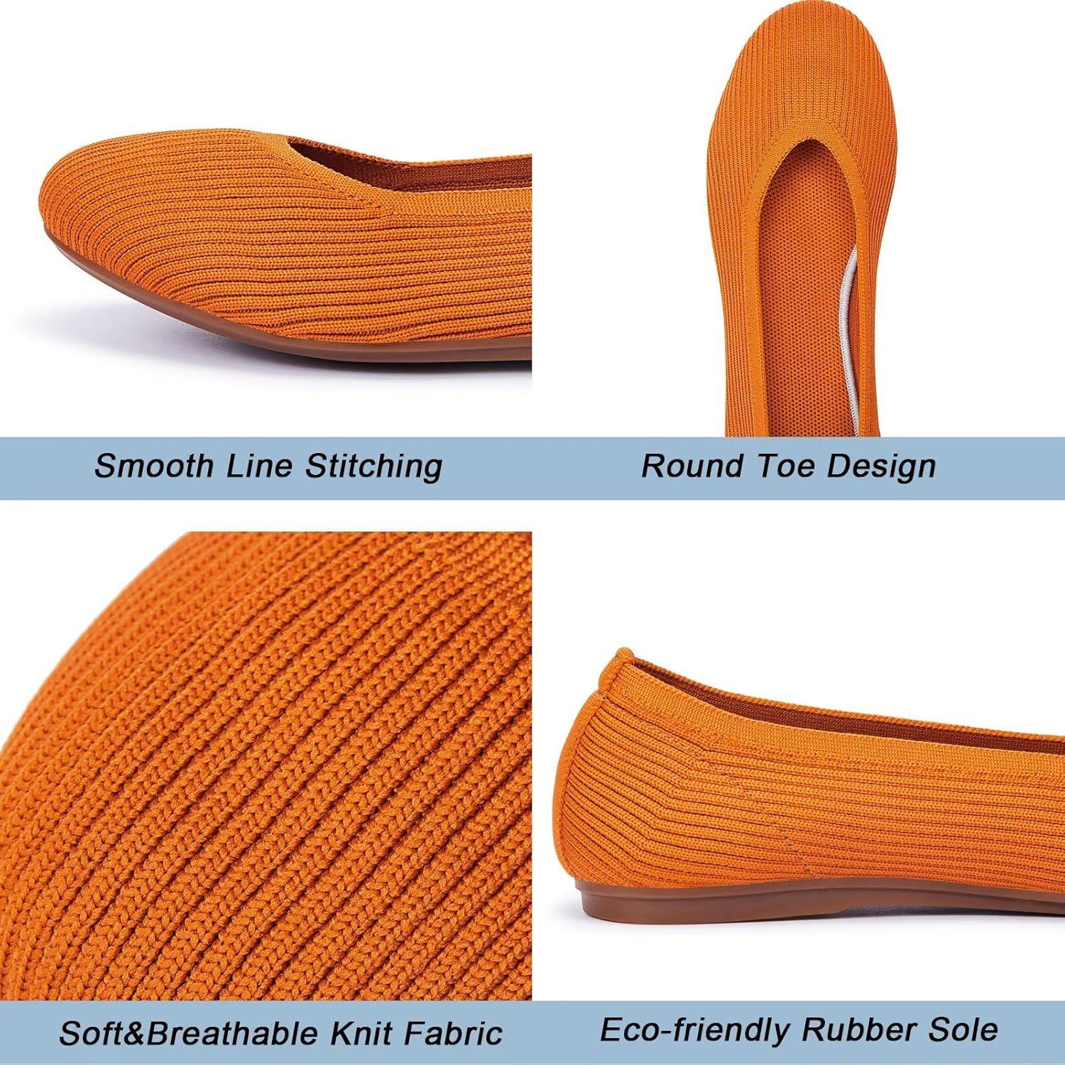 imageFrank Mully Womens Ballet Flats Round Toe Walking Flats Slip On Work Shoes Knitted Flats Shoes for Woman Soft LightweightOrange