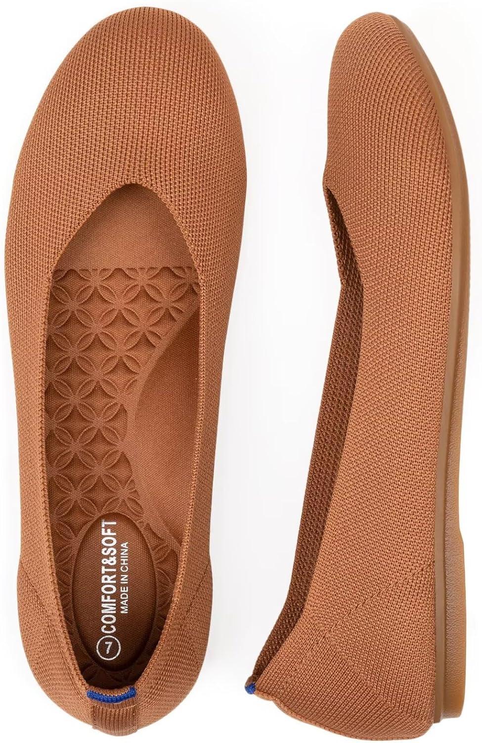 imageFrank Mully Womens Ballet Flats Round Toe Walking Flats Slip On Work Shoes Knitted Flats Shoes for Woman Soft LightweightOrange 76