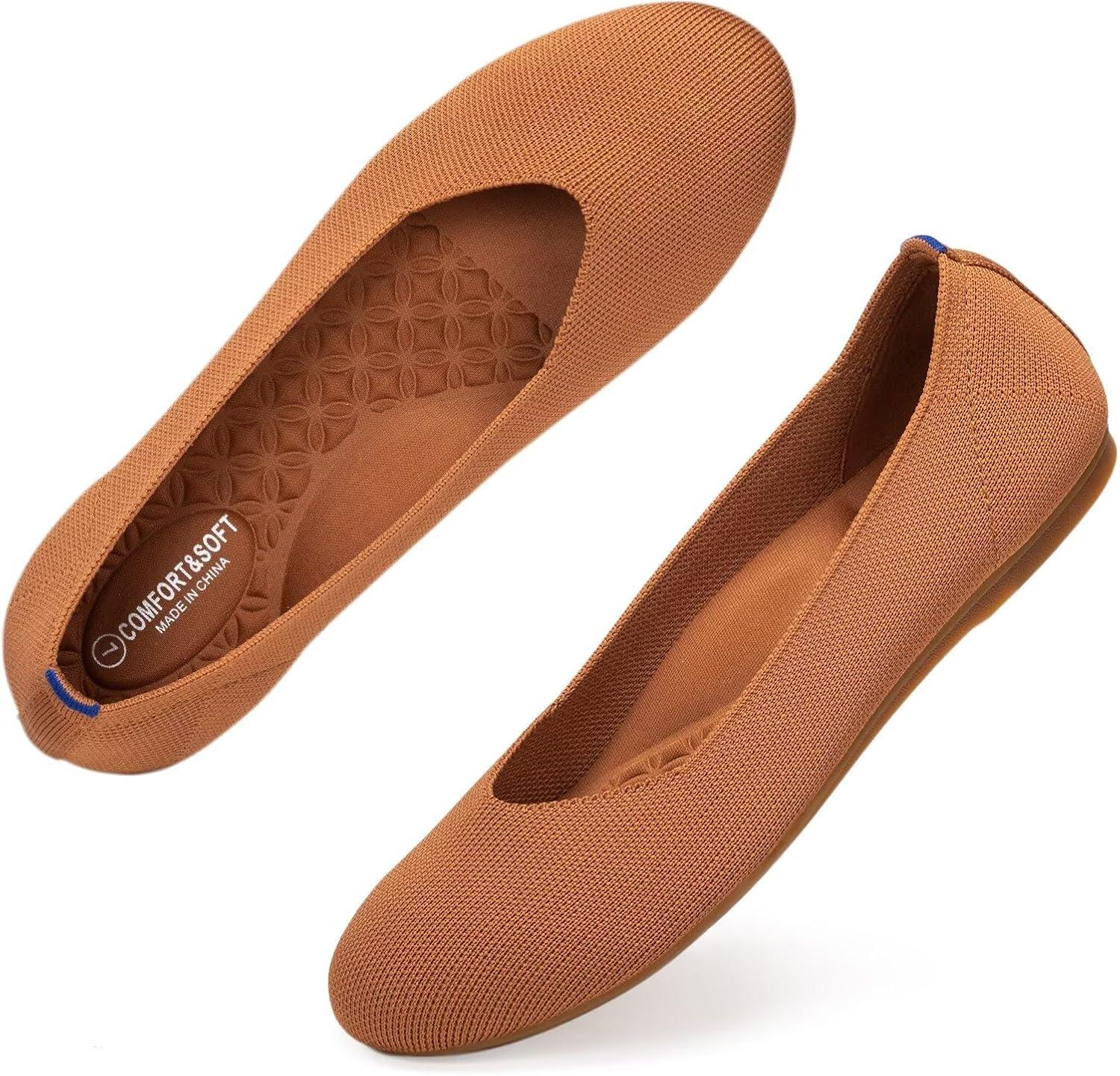 imageFrank Mully Womens Ballet Flats Round Toe Walking Flats Slip On Work Shoes Knitted Flats Shoes for Woman Soft LightweightOrange 76